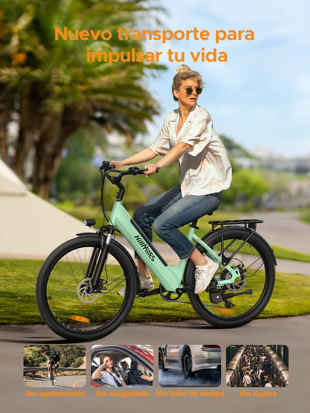 MileCity1 26" E-Bike für Erwachsene, 7 Gang Elektrofahrrad mit Austauschbarem 36V 13Ah Akku, 25 km/h und 80–100km Reichweite E-Bike für Städtische Pendler, IP65 Wasserdicht (MileCity1, Grün) - Image 2