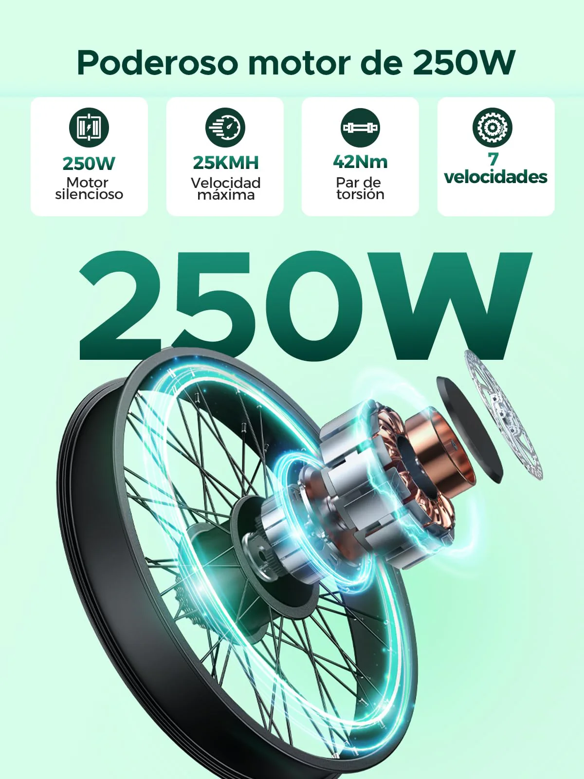 MileCity1 26" E-Bike für Erwachsene, 7 Gang Elektrofahrrad mit Austauschbarem 36V 13Ah Akku, 25 km/h und 80–100km Reichweite E-Bike für Städtische Pendler, IP65 Wasserdicht (MileCity1, Grün) - Image 3
