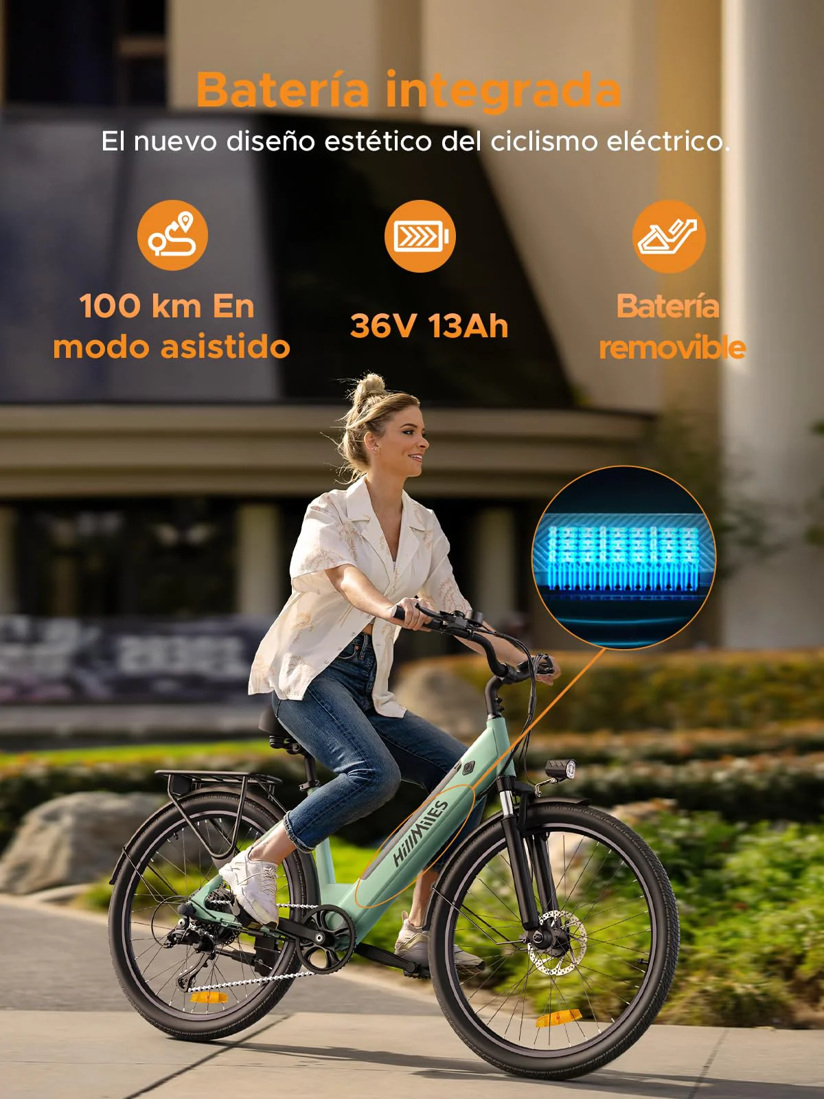 MileCity1 26" E-Bike für Erwachsene, 7 Gang Elektrofahrrad mit Austauschbarem 36V 13Ah Akku, 25 km/h und 80–100km Reichweite E-Bike für Städtische Pendler, IP65 Wasserdicht (MileCity1, Grün) - Image 5