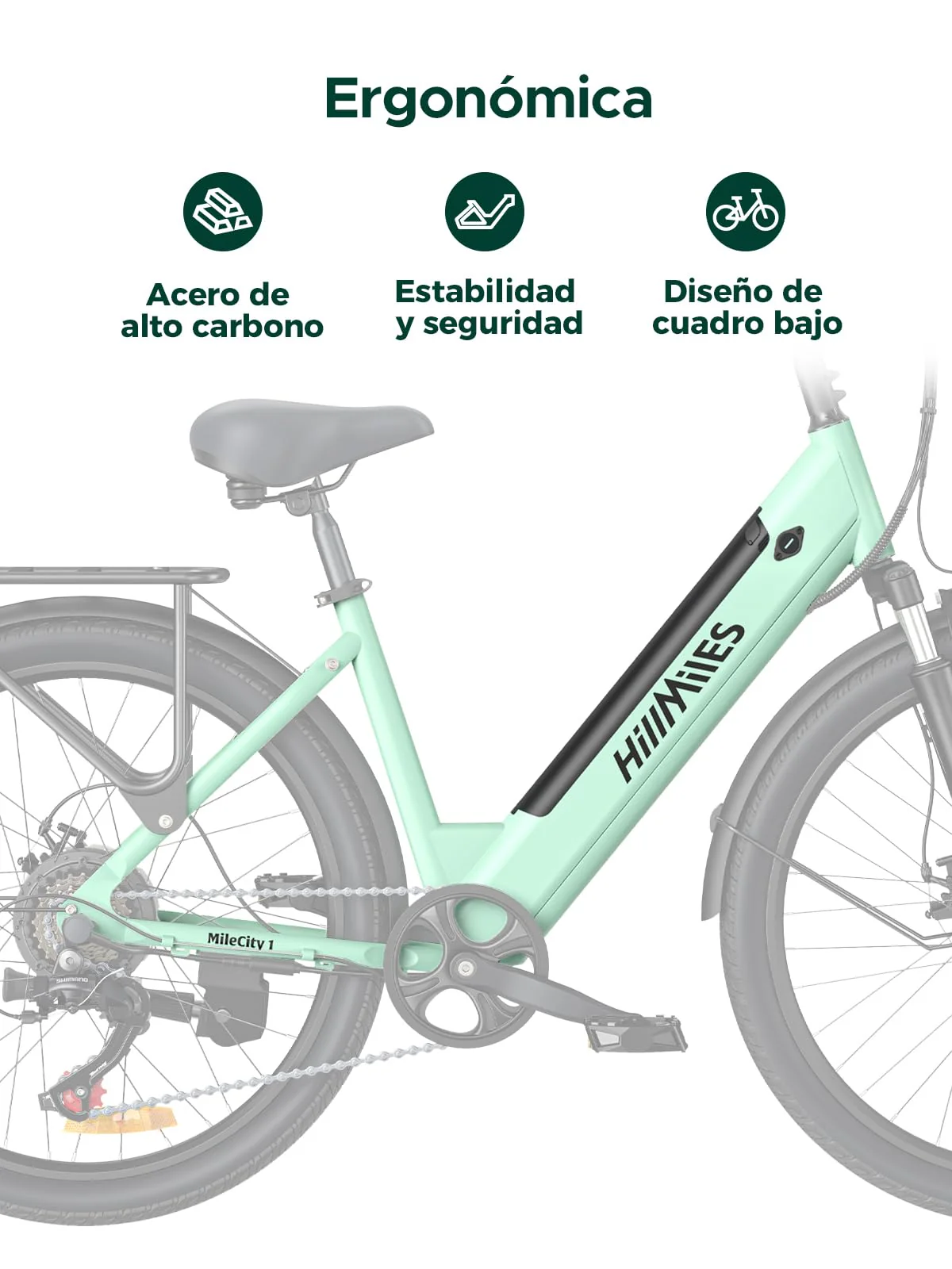 MileCity1 26" E-Bike für Erwachsene, 7 Gang Elektrofahrrad mit Austauschbarem 36V 13Ah Akku, 25 km/h und 80–100km Reichweite E-Bike für Städtische Pendler, IP65 Wasserdicht (MileCity1, Grün) - Image 7