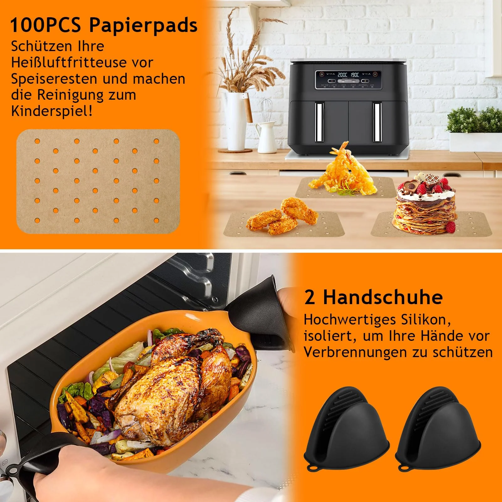 MILFECH Heißluftfritteuse Zubehör Airfryer Zubehör für Ninja Foodi AF300EU AF400EU 7.6L-9.5L und meisten Dual Zone Air Fryer, Air Fryer Accessories BPA-frei - Image 3