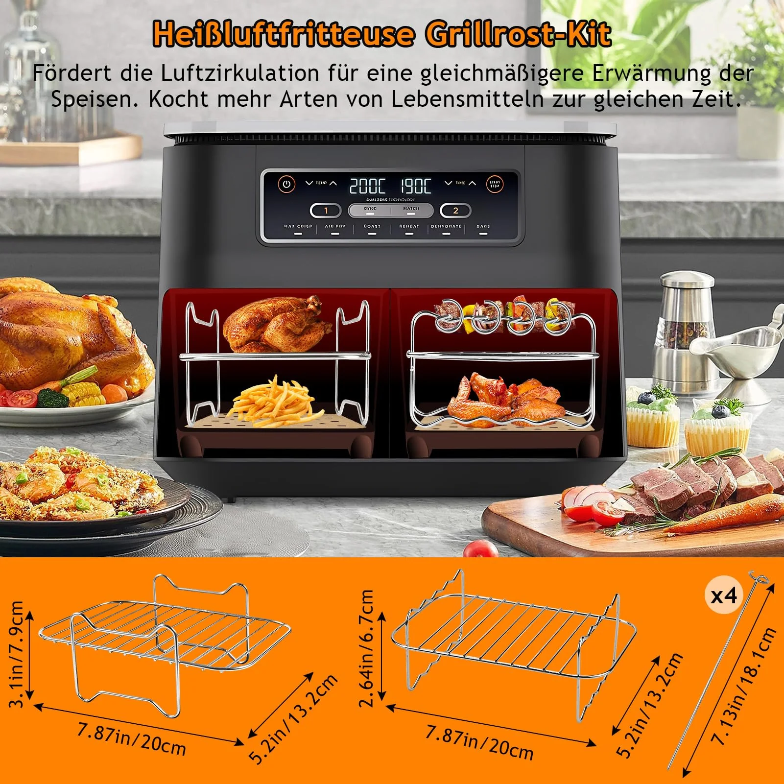 MILFECH Heißluftfritteuse Zubehör Airfryer Zubehör für Ninja Foodi AF300EU AF400EU 7.6L-9.5L und meisten Dual Zone Air Fryer, Air Fryer Accessories BPA-frei - Image 5