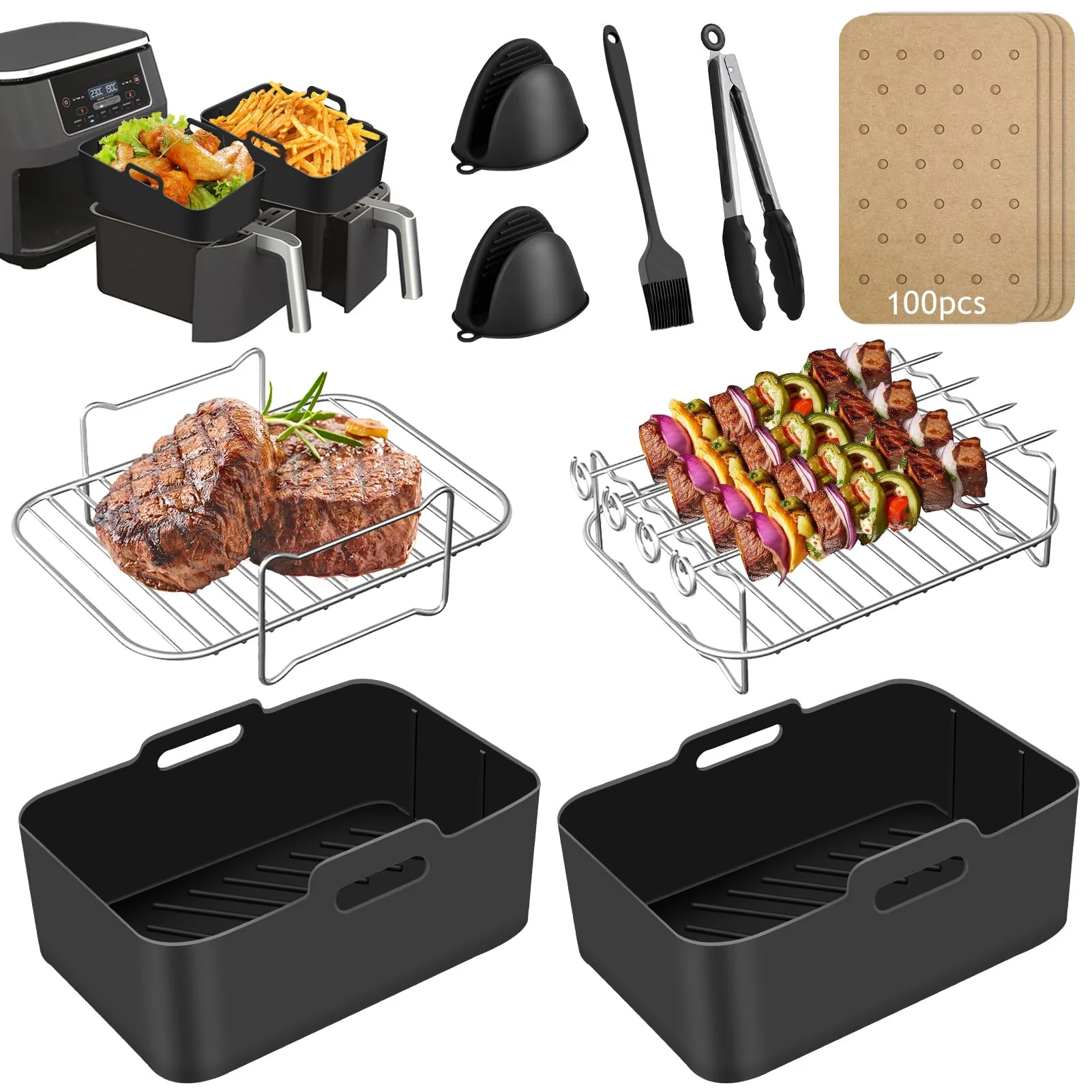 MILFECH Heißluftfritteuse Zubehör Airfryer Zubehör für Ninja Foodi AF300EU AF400EU 7.6L-9.5L und meisten Dual Zone Air Fryer, Air Fryer Accessories BPA-frei - Image 7