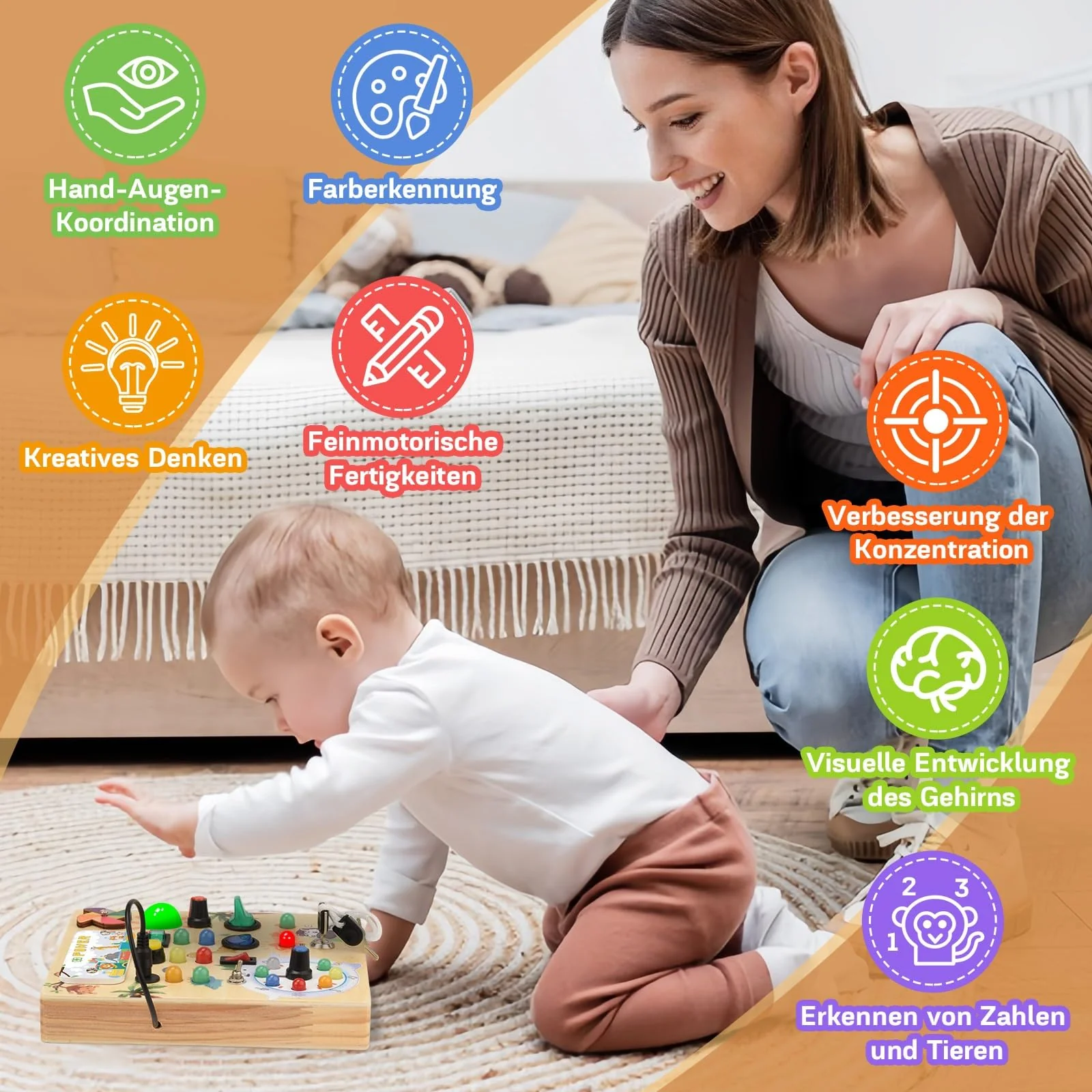 MILFECH Montessori Spielzeug Busy Board mit LED Lichtschalter Activity Board Holzspielzeug,17 LED Motorikspielzeug Sensorik Spielzeug Lernspielzeug für Babys Kleinkinder Jungen Mädchen ab 1 2 3 4 Jahr - Image 2
