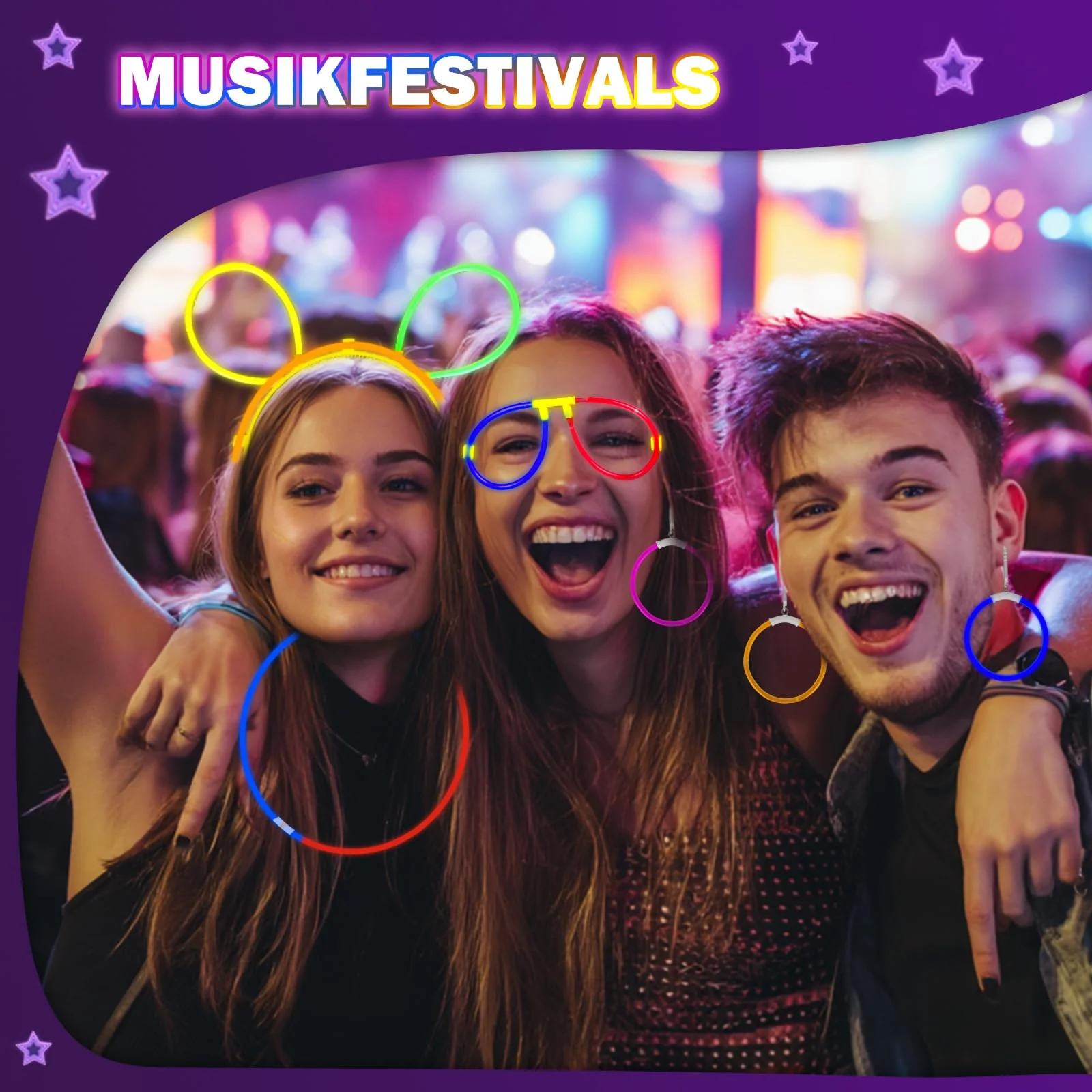 Millegu Knicklichter Party Set,100 Stück Leuchtstäbe 130 Verbinder,Neon Knicklichter Ketten und Leuchtbrillen für Kinder, Deko für Festival Hochzeiten Weihnacht Party Silvester Deko 2025 - Image 3