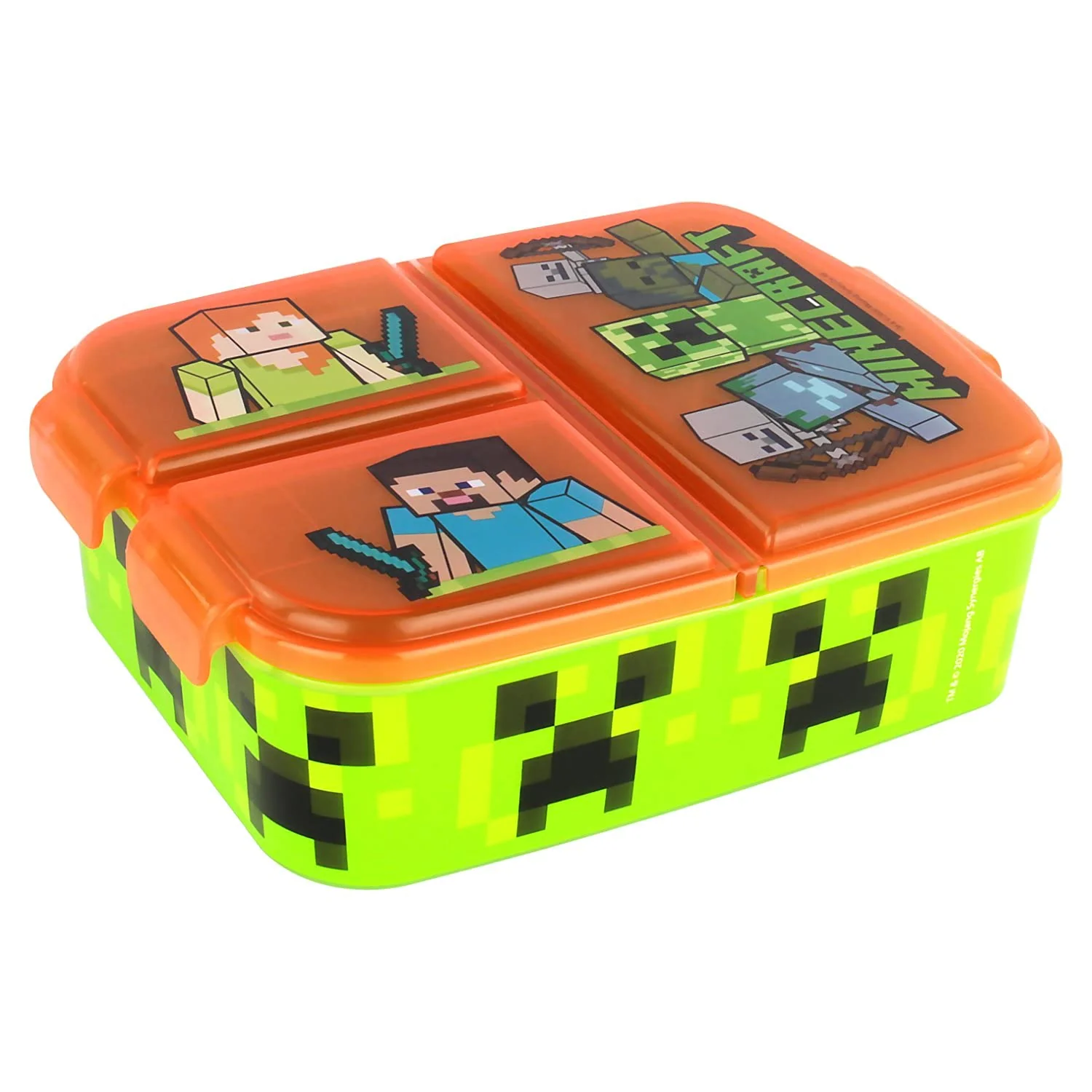 Minecraft Brotdose Kinder - Lunchbox mit 3 Fächern und Clip-Verschlüssen, Bento Snackbox aus Kunststoff für Kindergarten, Schule und Freizeit - Vesperdose robust & leicht zu öffnen - Image 4