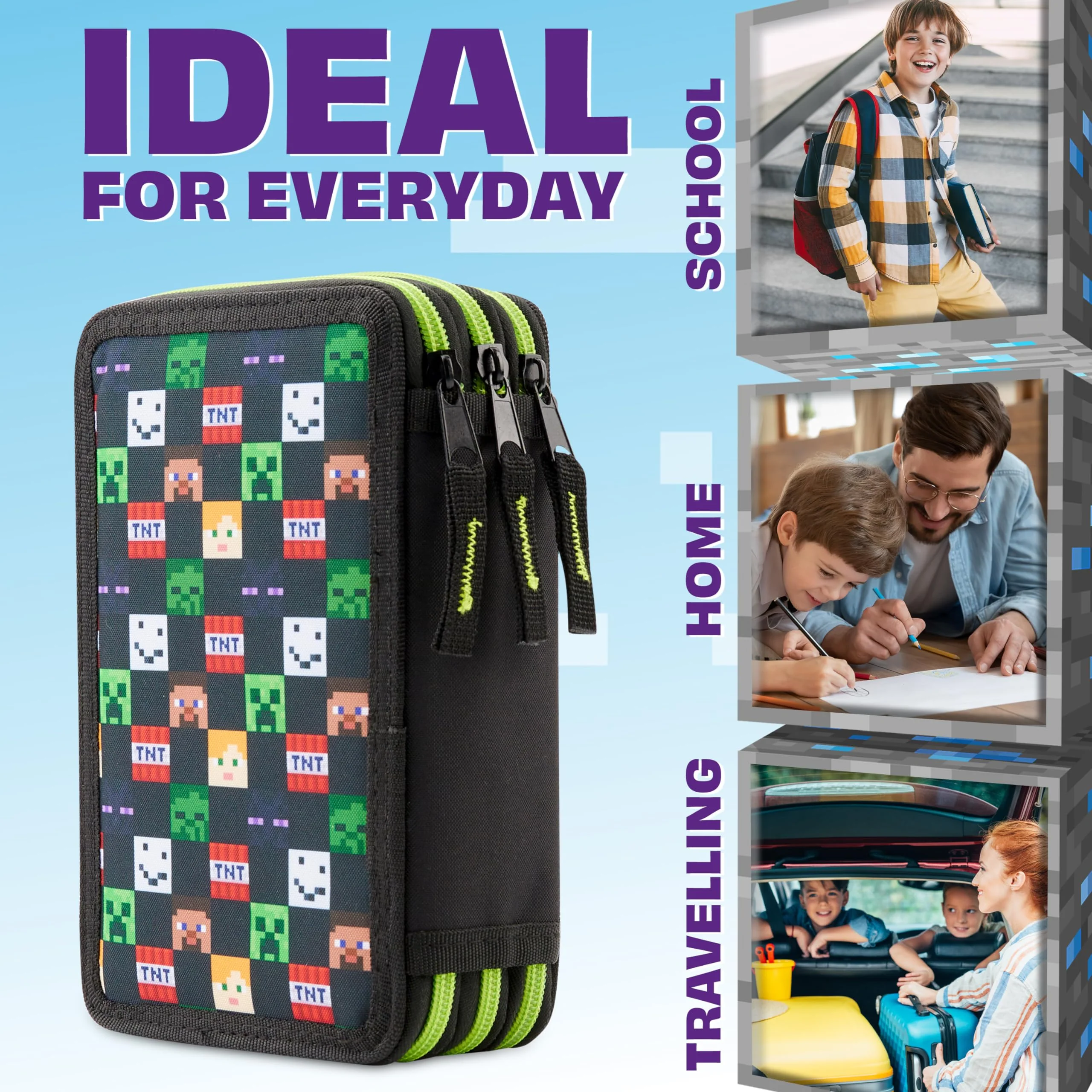 Minecraft Federmäppchen Jungen und Mädchen Mäppchen Gefüllt Creeper Federmappe mit Schreibwaren Gamer Geschenke für Kinder und Teenager (Schwarz AOP) - Image 4