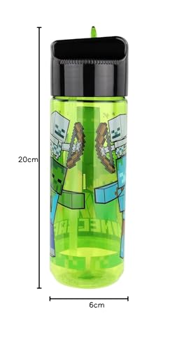 Minecraft Kinderflasche 480 ml – BPA-frei & phthalatfrei, robuste Wasserflasche aus Kunststoff mit integriertem Strohhalm zum Hochklappen, leicht, auslaufsicher & ideal für Schule und Sport - Image 2
