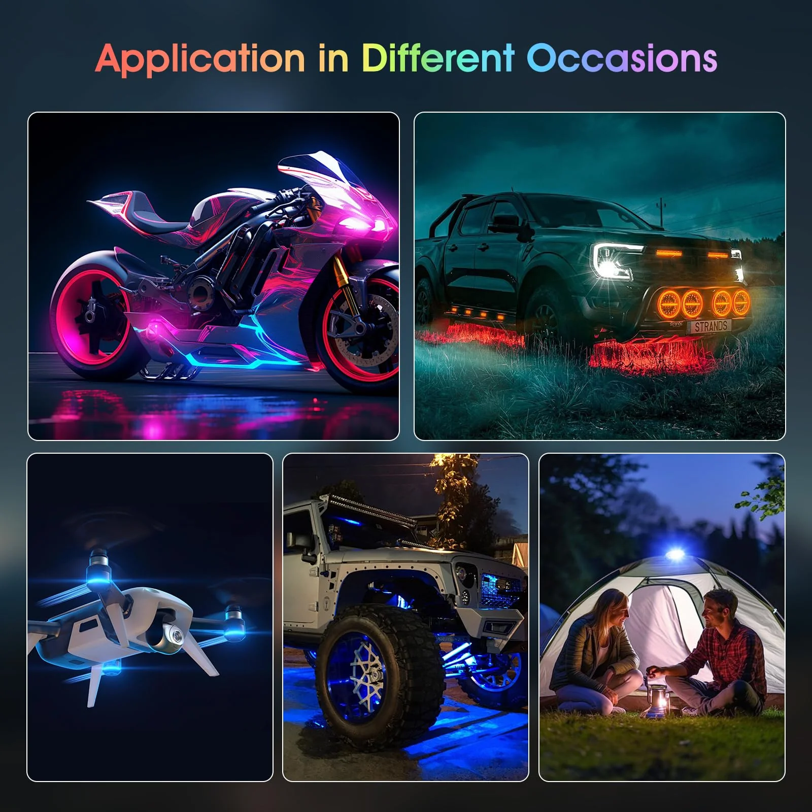 Mineup 6 Stück Kabellose Led Lichter, 8 Farbiges Strobe Drone Light, Fernbedienung Blitzlicht mit Fernbedienung, USB-Aufladung Antikollisionslichter,LED Flugzeug Blitzlicht für Drohne Motorrad - Image 2