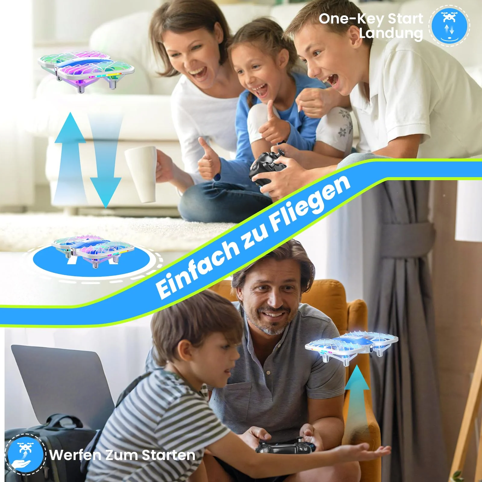 Mini Drohne für Kinder, HOFMOC Drohne mit 5 LED-Leuchten, 3D-Flip, One-Key Start/Landung, Headless-Modus, 3 Geschwindigkeitsmodi, 22 Min Flugzeit, Spielzeugdrohne Geschenke für Kinder ab 6 Jahren - Image 4