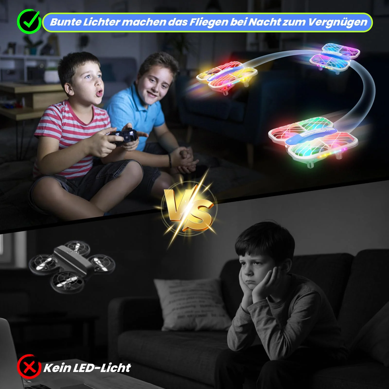 Mini Drohne für Kinder, HOFMOC Drohne mit 5 LED-Leuchten, 3D-Flip, One-Key Start/Landung, Headless-Modus, 3 Geschwindigkeitsmodi, 22 Min Flugzeit, Spielzeugdrohne Geschenke für Kinder ab 6 Jahren - Image 5
