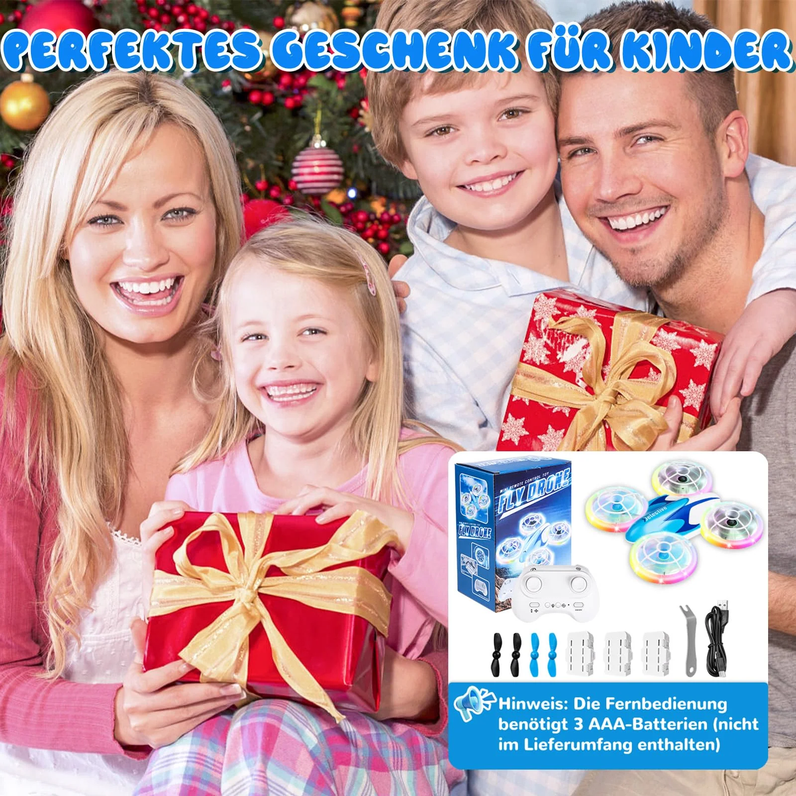 Mini Drohne für Kinder, Mini drohne Spielzeug ab 6+ Jahre, Drone Quadrocopter mit LED Lichter, 3D Drehung, Kopflosem Modus und 3 Akkus, Weihnachten Geburtstags Geschenke für Kinder und Anfänger - Image 2