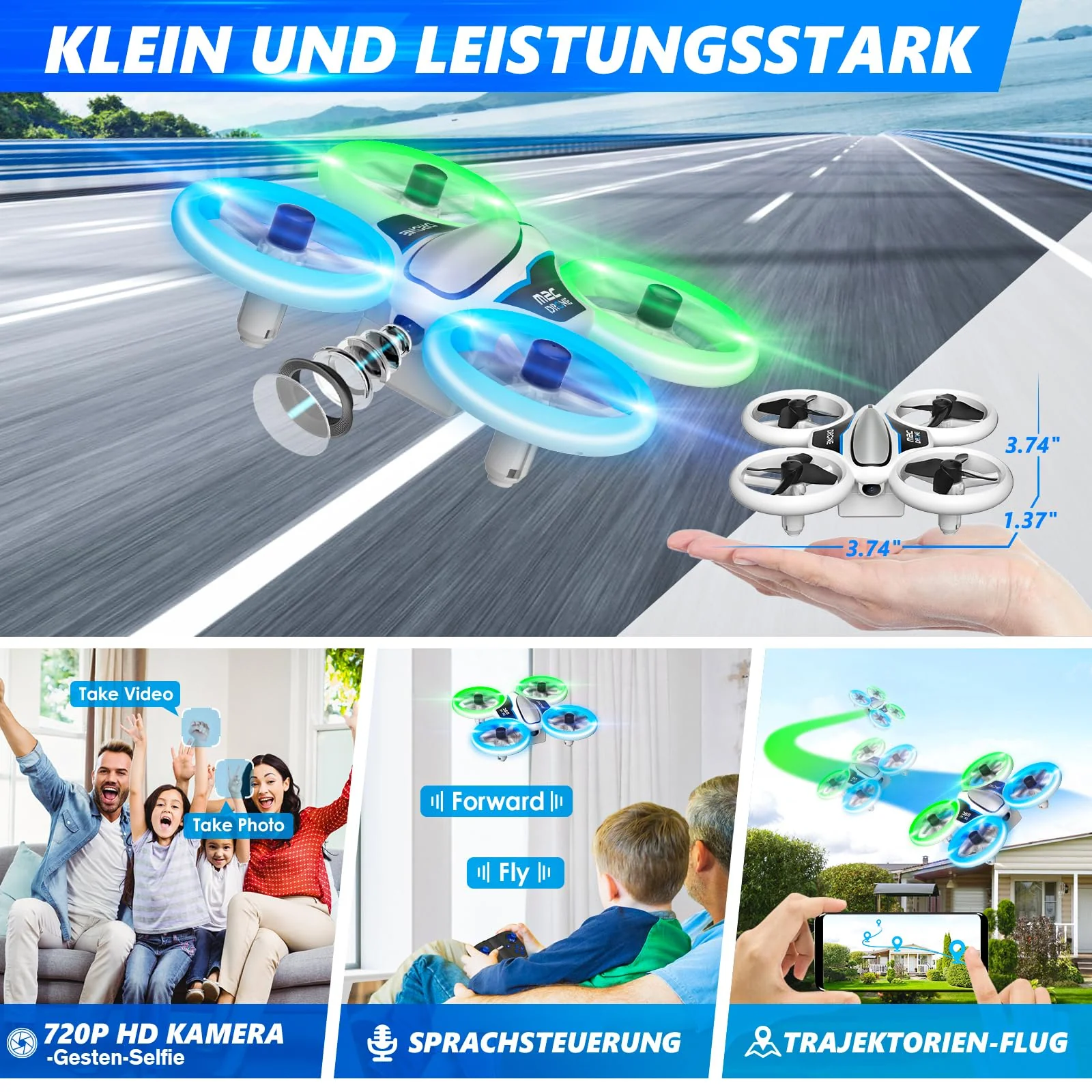 Mini Drohne mit Kamera HD 720P für Kinder, RC Drone mit LED Lichter,Quadrocopter mit 3D Flips, Kopflosem Modus und 3 Akkus,21 Min Lange Flugzeit,Spielzeug Drohne Helikopter für Kinder und Anfänger - Image 5