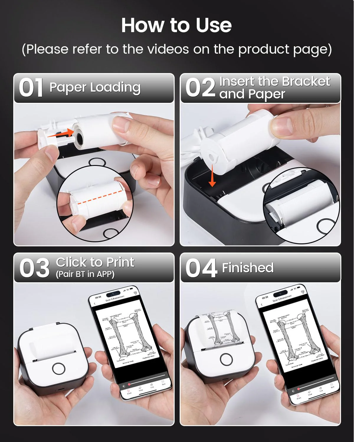 Mini Drucker für Smartphone - Aufkleber Drucker T02 Tragbarer Minidrucker Tintenloser Print Pods Bluetooth Taschendrucker Telefondrucker für Studiengrafiken, Anatomische Diagramme, Fotos, Journal - Image 4