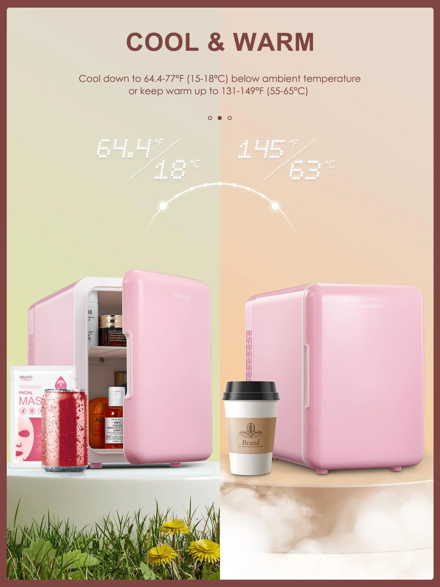 Mini-Kühlschrank, 6 Liter/9 Dosen, tragbarer Kühler und Wärmer persönlicher Kühlschrank für Hautpflege, Kosmetik, Getränke, Lebensmittel, ideal für Schlafzimmer, Büro, Auto, Freonfrei, Rosa (Ebenheit) - Image 2