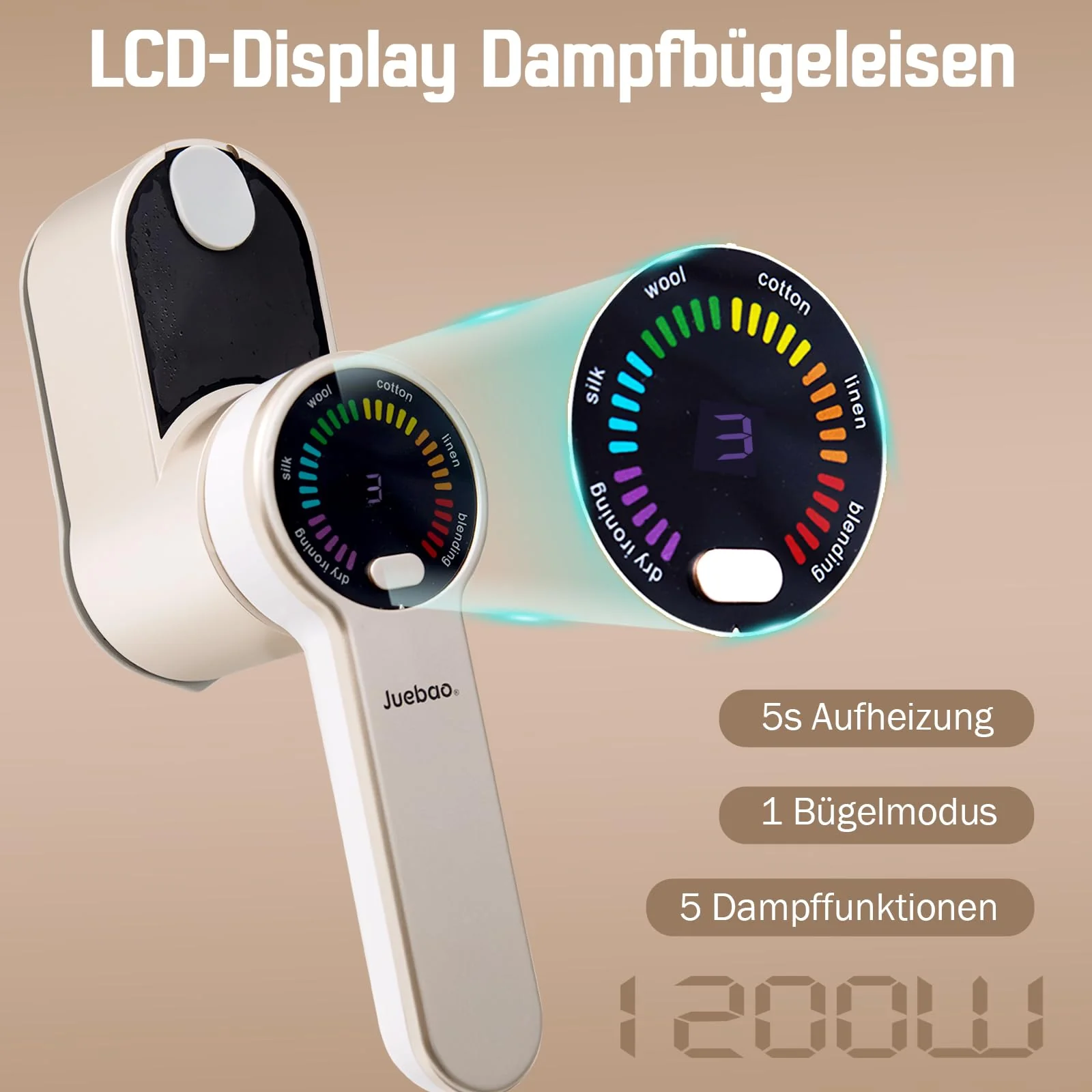 Mini Reise Dampfglätter Reisebügeleisen für Kleidung: 2-in-1 Steamer Dampfglätter - 1200W Tragbarer Reise Bügeln mit 120 ml Wassertank - Handheld Dampfbügeleisen mit 5 Dampfstufen für Zuhause Reisen - Image 6