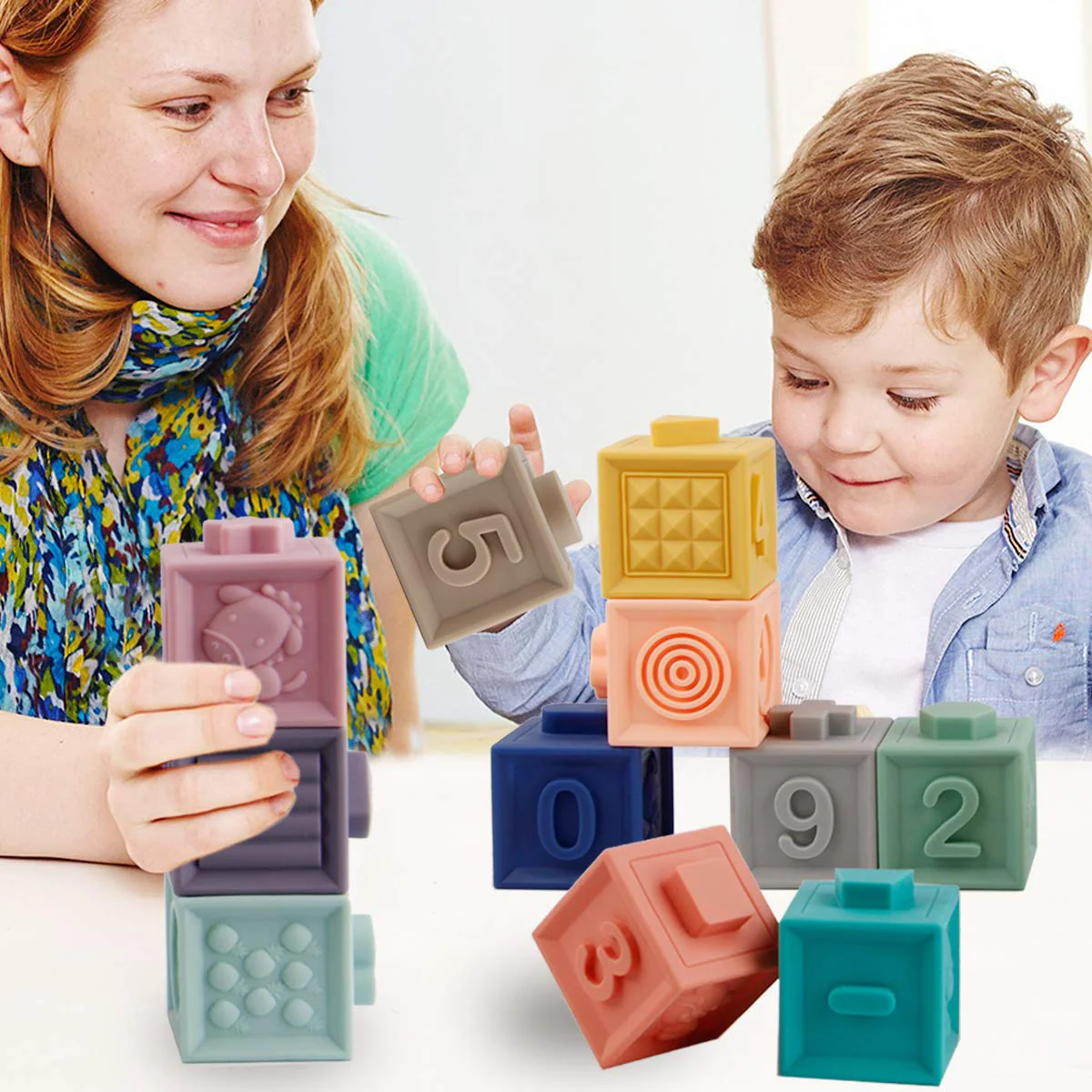 Mini Tudou Baby Bausteine Spielzeug Stapelwürfel Bauen Motorikspielzeug Baby Beißring,Lehrreich Lernspielzeug mit Zahlen Tiere Formen Texturen ab 6 Monate 12 Stück - Image 3