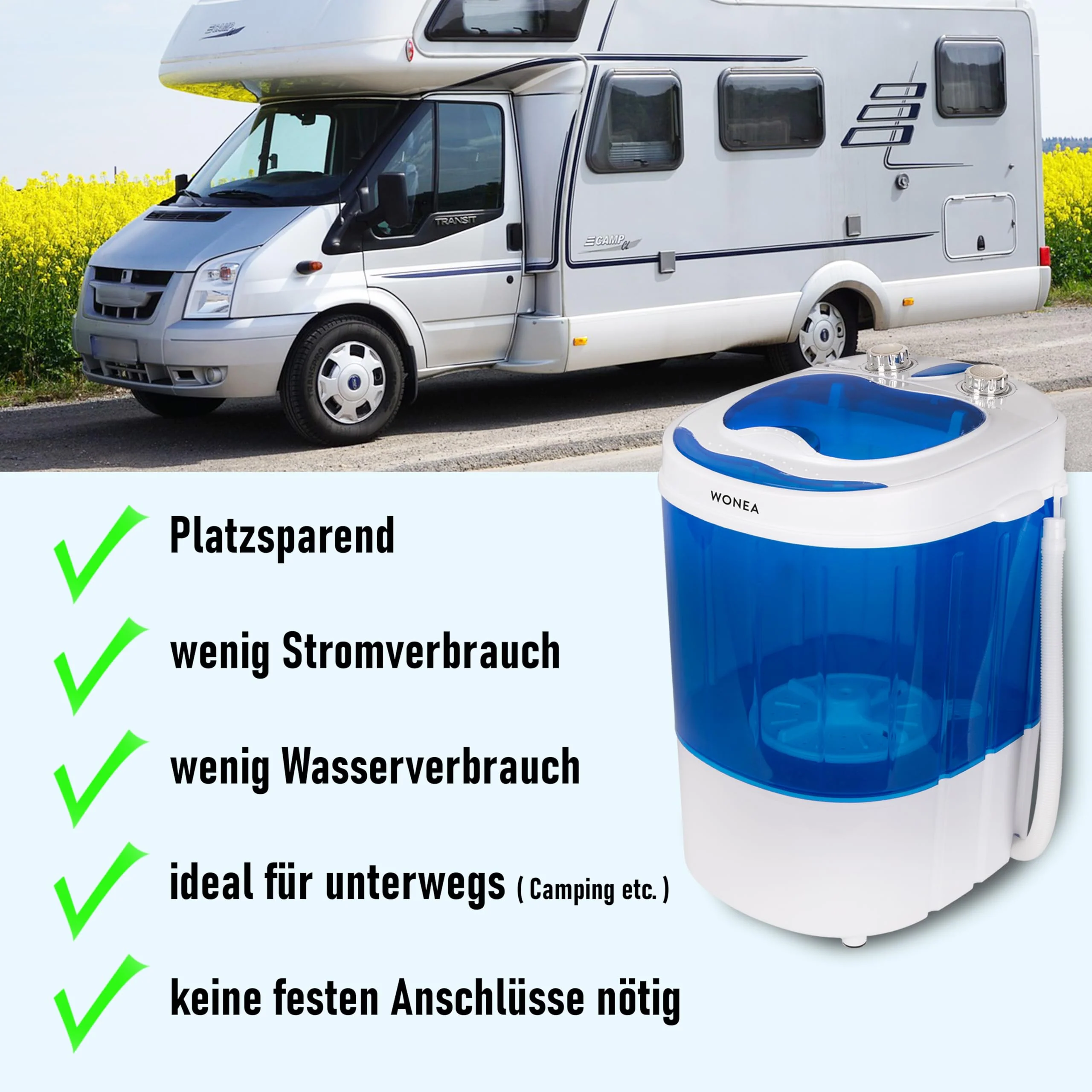 Mini Waschmaschine 25 Liter, 580 Watt mit Schleuder, kleine Waschmaschine bis 3 kg Wäsche, Reise-Waschmaschine, Mini-Waschmaschine Camping, Mobile Single Reisewaschmaschine mit Schläuderfunktion - Image 5