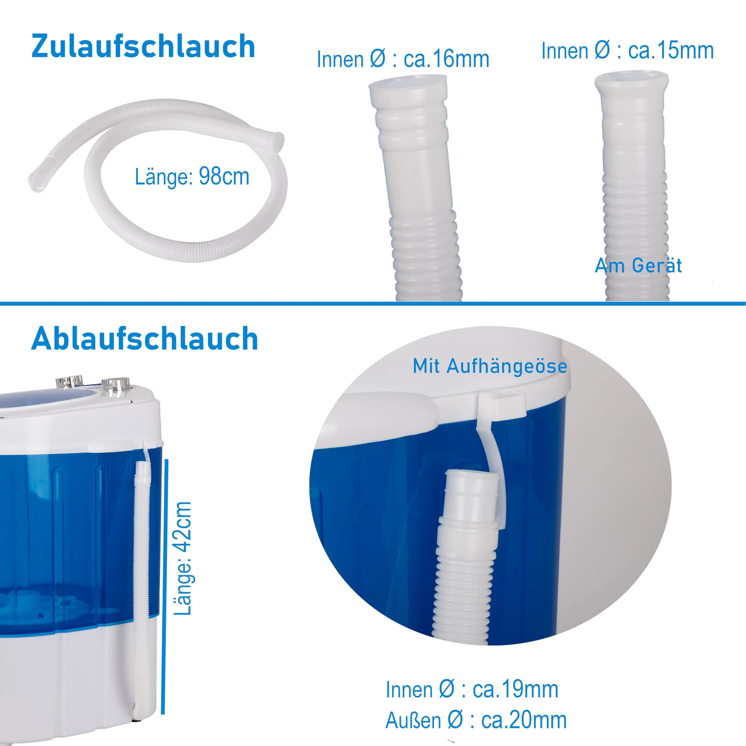Mini Waschmaschine 25 Liter, 580 Watt mit Schleuder, kleine Waschmaschine bis 3 kg Wäsche, Reise-Waschmaschine, Mini-Waschmaschine Camping, Mobile Single Reisewaschmaschine mit Schläuderfunktion - Image 6