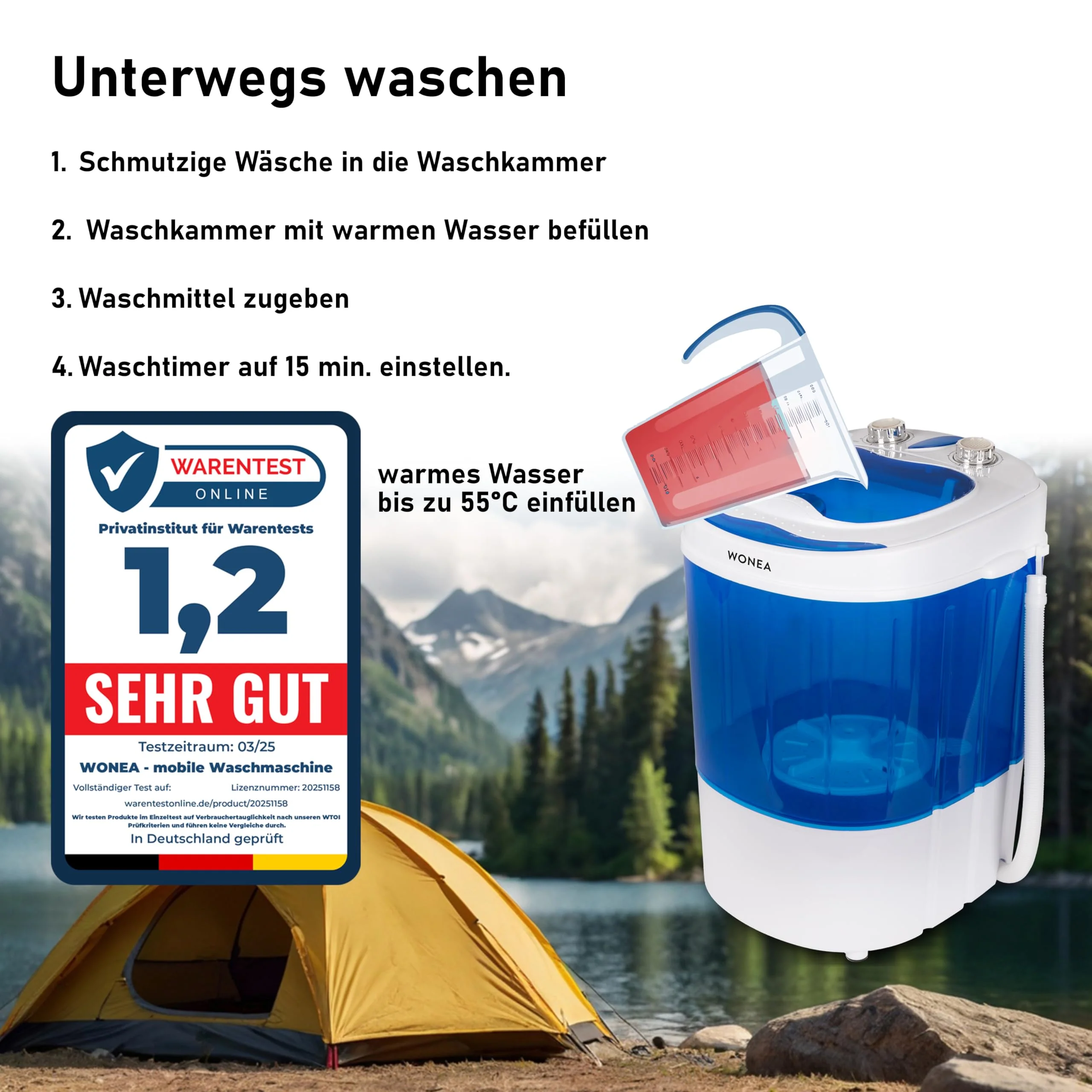 Mini Waschmaschine 25 Liter, 580 Watt mit Schleuder, kleine Waschmaschine bis 3 kg Wäsche, Reise-Waschmaschine, Mini-Waschmaschine Camping, Mobile Single Reisewaschmaschine mit Schläuderfunktion - Image 7