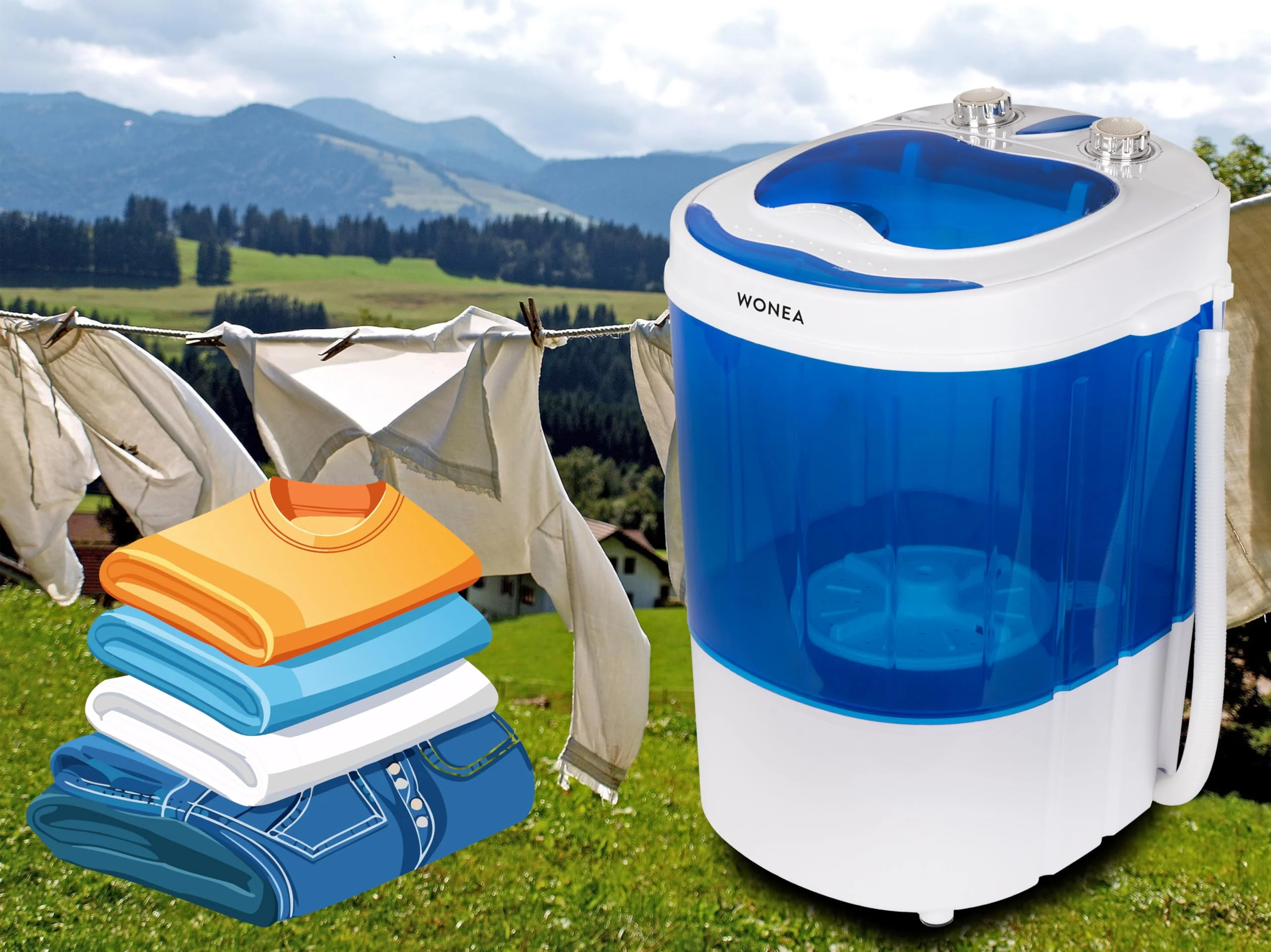 Mini Waschmaschine 25 Liter, 580 Watt mit Schleuder, kleine Waschmaschine bis 3 kg Wäsche, Reise-Waschmaschine, Mini-Waschmaschine Camping, Mobile Single Reisewaschmaschine mit Schläuderfunktion - Image 8