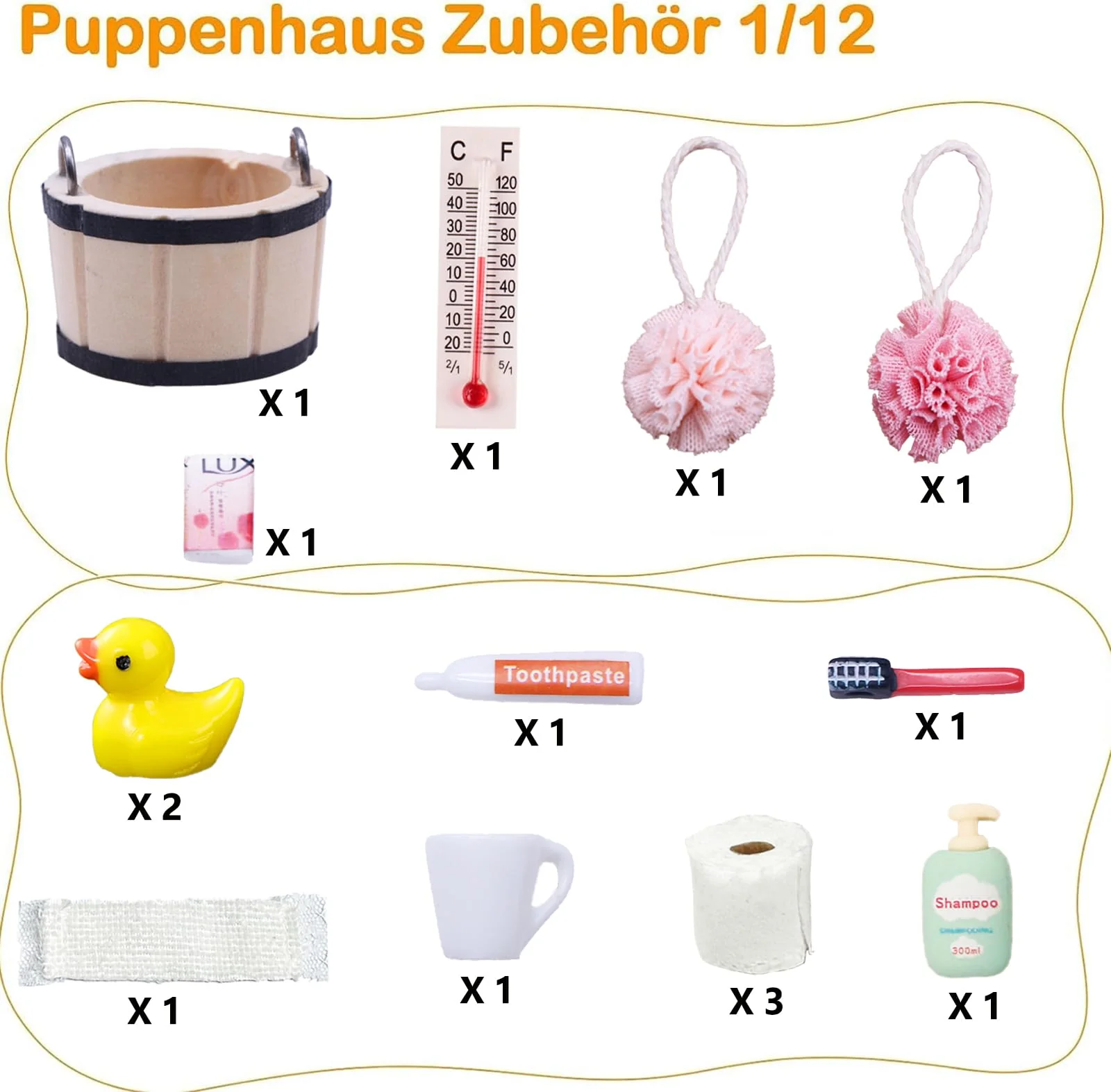 Miniatur Wichtelzubehör Bade Set, Wichtel Zubehör, Wichtel Wasch Set Badeutensilien mit Mini Zahnpasta Zahnbürste Badeschwamm Ente Klopapier Rollen für Wichteltür Weihnachten und Puppenhaus Deko - Image 6