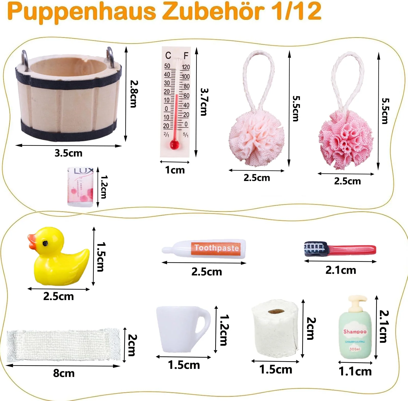 Miniatur Wichtelzubehör Bade Set, Wichtel Zubehör, Wichtel Wasch Set Badeutensilien mit Mini Zahnpasta Zahnbürste Badeschwamm Ente Klopapier Rollen für Wichteltür Weihnachten und Puppenhaus Deko - Image 7
