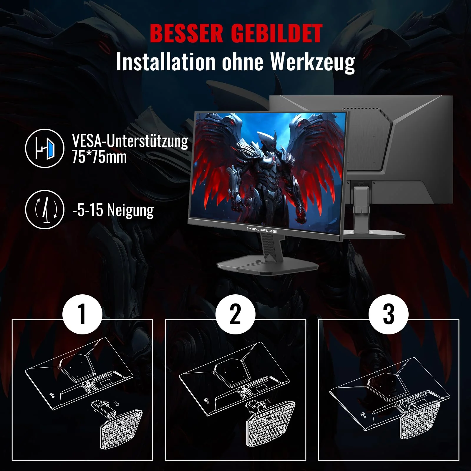 Minifire Gaming Monitor 24 Zoll, 180 Hz, 1ms, AMD FreeSync, Full HD(1920 x 1080), Rahmenlos Bildschirm, Einstellbar, 300Nits, sRGB 110%, HDMI 1.4&DP 1.2-(MFG24F4L HDMI-Kabel im Lieferumfang enthalten - Image 4
