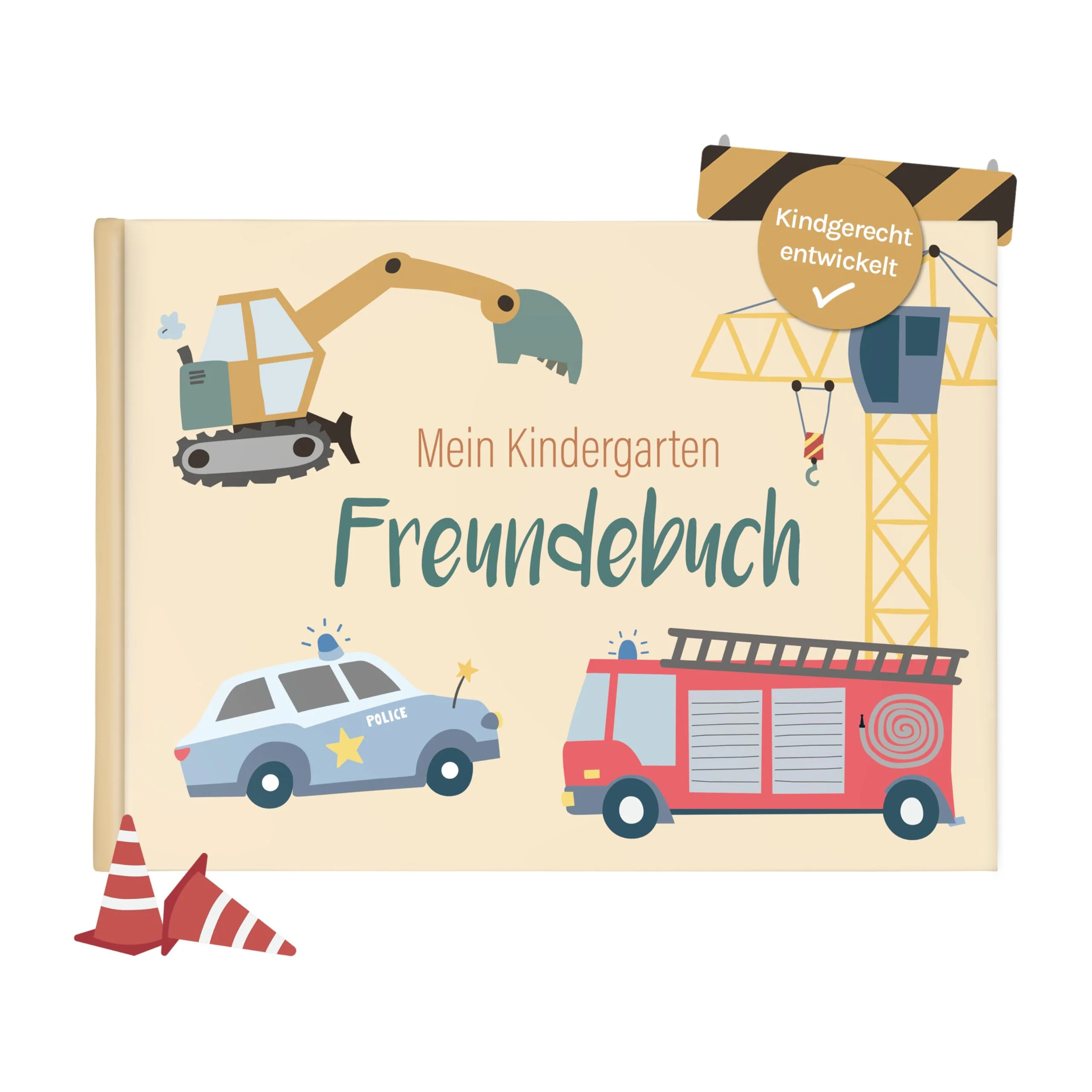 mintkind® Freundebuch Kindergarten Fahrzeuge, Freundschaftsbuch Jungen und Mädchen, Ausfüllbuch Kita mit Traktor, Polizei, Feuerwehr, Geschenk Einschulung, Erinnerungsbuch Kinder