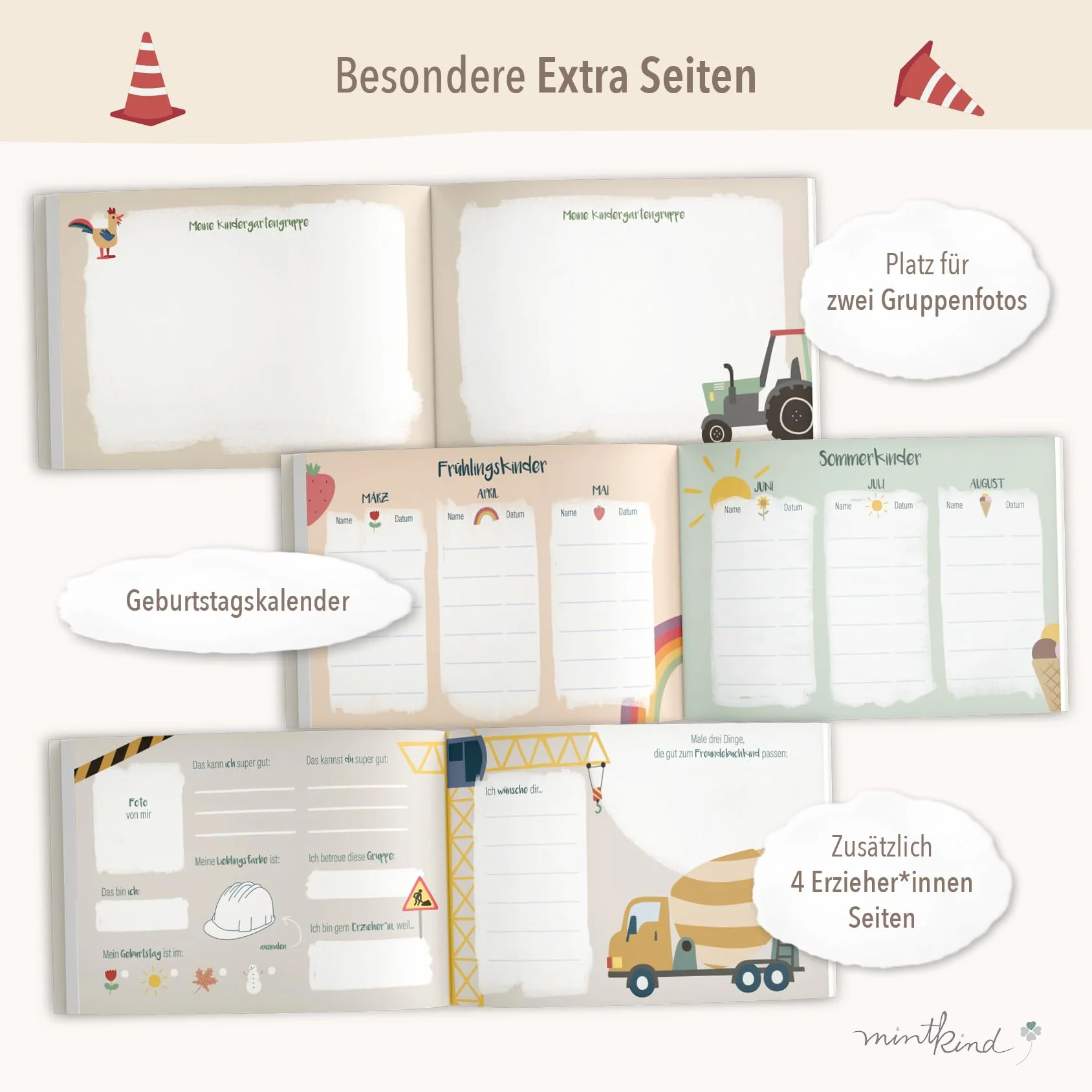 mintkind® Freundebuch Kindergarten Fahrzeuge, Freundschaftsbuch Jungen und Mädchen, Ausfüllbuch Kita mit Traktor, Polizei, Feuerwehr, Geschenk Einschulung, Erinnerungsbuch Kinder - Image 7