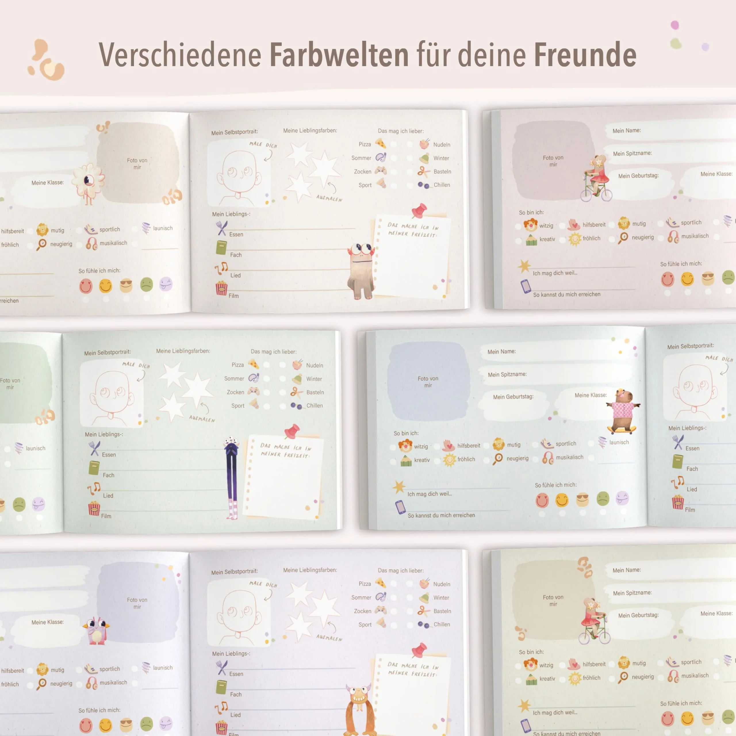 mintkind Freundebuch Grundschule Herzen – Kreatives Erinnerungsbuch mit Ausmalbildern, Fragen & Platz für Fotos, Geschenk zur Einschulung Kinder - Image 2