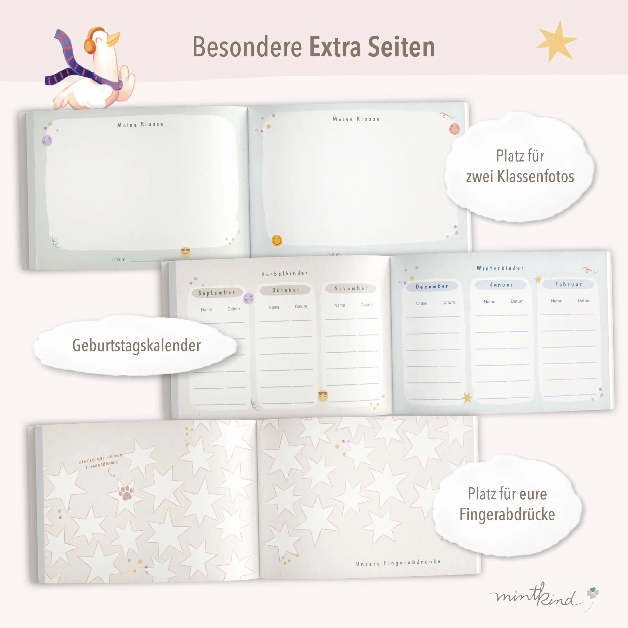 mintkind Freundebuch Grundschule Herzen – Kreatives Erinnerungsbuch mit Ausmalbildern, Fragen & Platz für Fotos, Geschenk zur Einschulung Kinder - Image 3