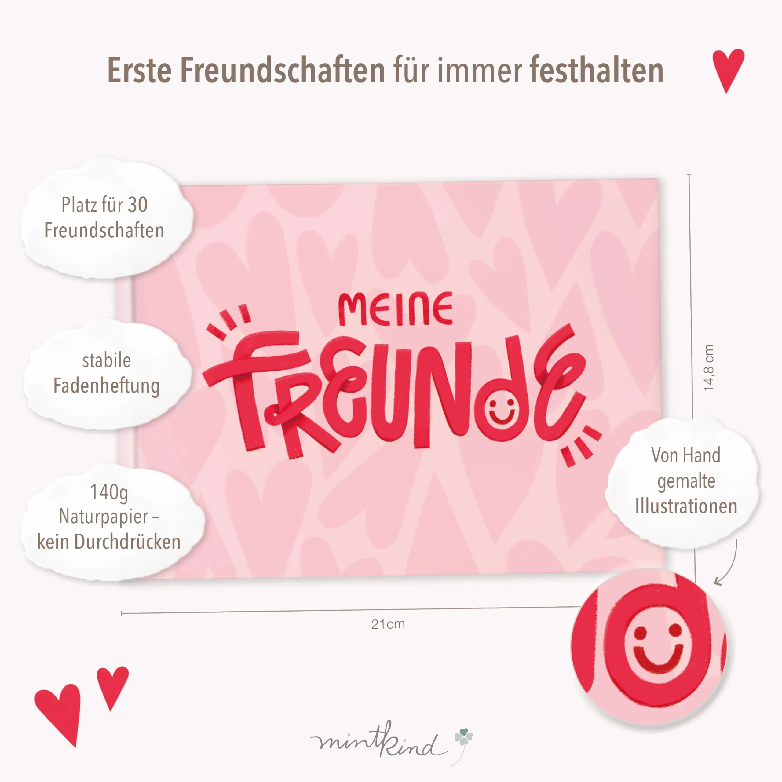 mintkind Freundebuch Grundschule Herzen – Kreatives Erinnerungsbuch mit Ausmalbildern, Fragen & Platz für Fotos, Geschenk zur Einschulung Kinder - Image 7