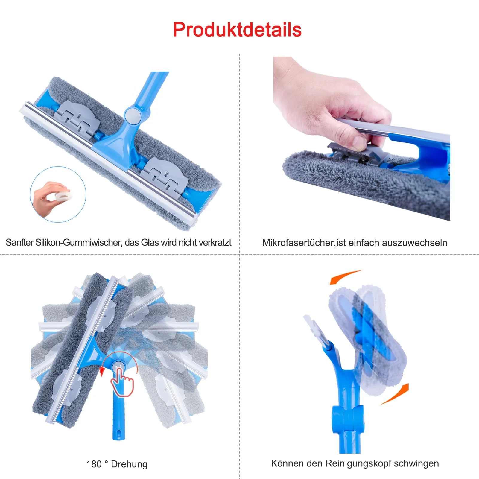 Mitclear 3,7m Teleskop Fensterwischer Abzieher Set, Langer Glas Fensterreiniger mit Verlängerungsstange und Gummilippe (31cm) für hohe Fenster im Innen- und Außenbereich - Image 6