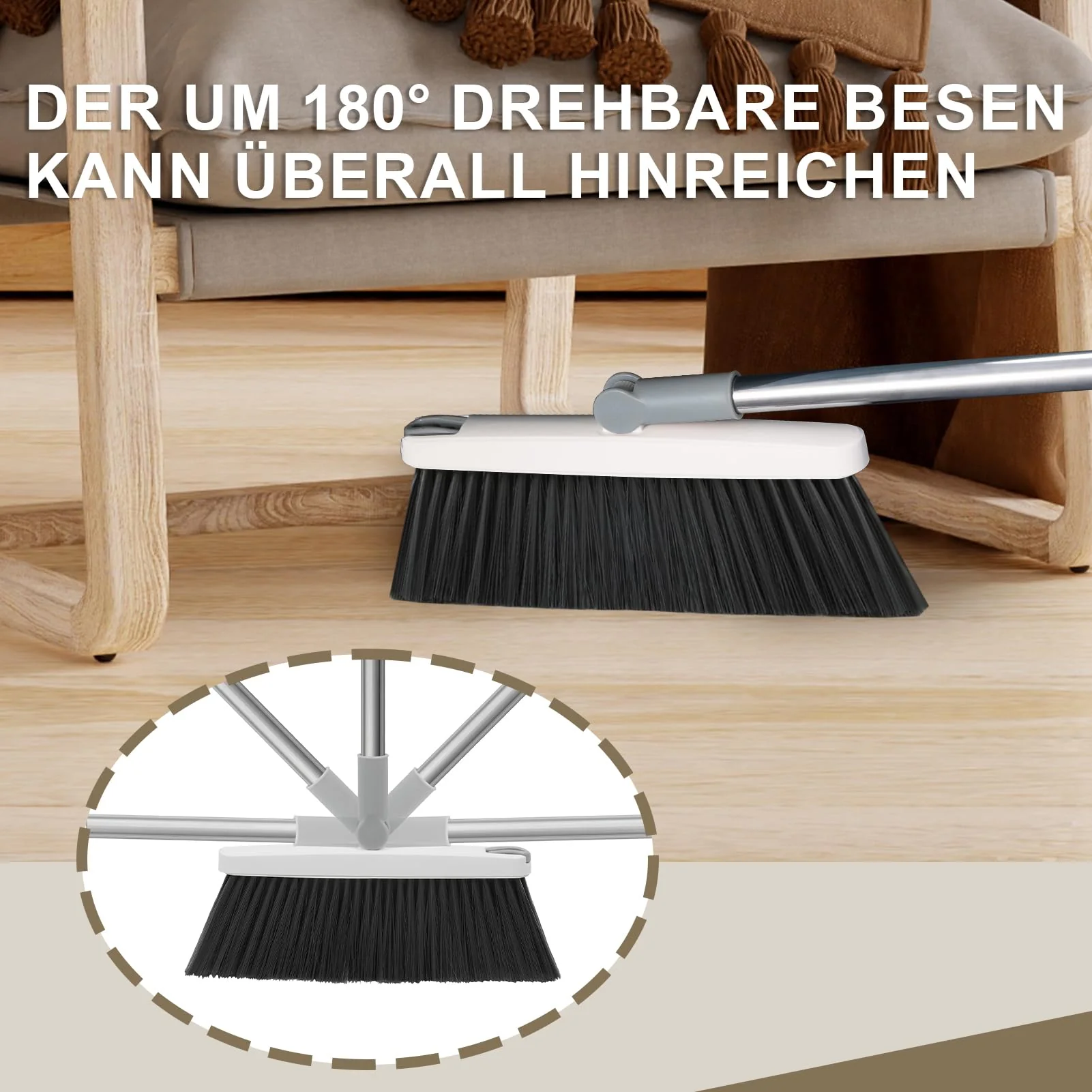 Mitclear Besen und Kehrschaufelset Set mit Langem Griff, 180° drehbare Kehrbesen Kehrmaschine und Haushalt Kehrschaufel Combo mit Aluminiumlegierung-lippe für die Reinigung von Haus, Büro, Lobby - Image 6