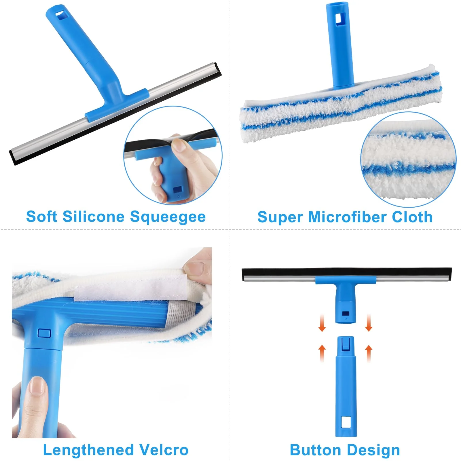 Mitclear Fensterreiniger mit Teleskopstiel (146cm), Professioneller Fensterwischer mit Silikonabzieher & Mikrofaserschrubber, Fensterreinigungsset für Bad, Dusche, Glas, Spiegel, Auto - Image 3