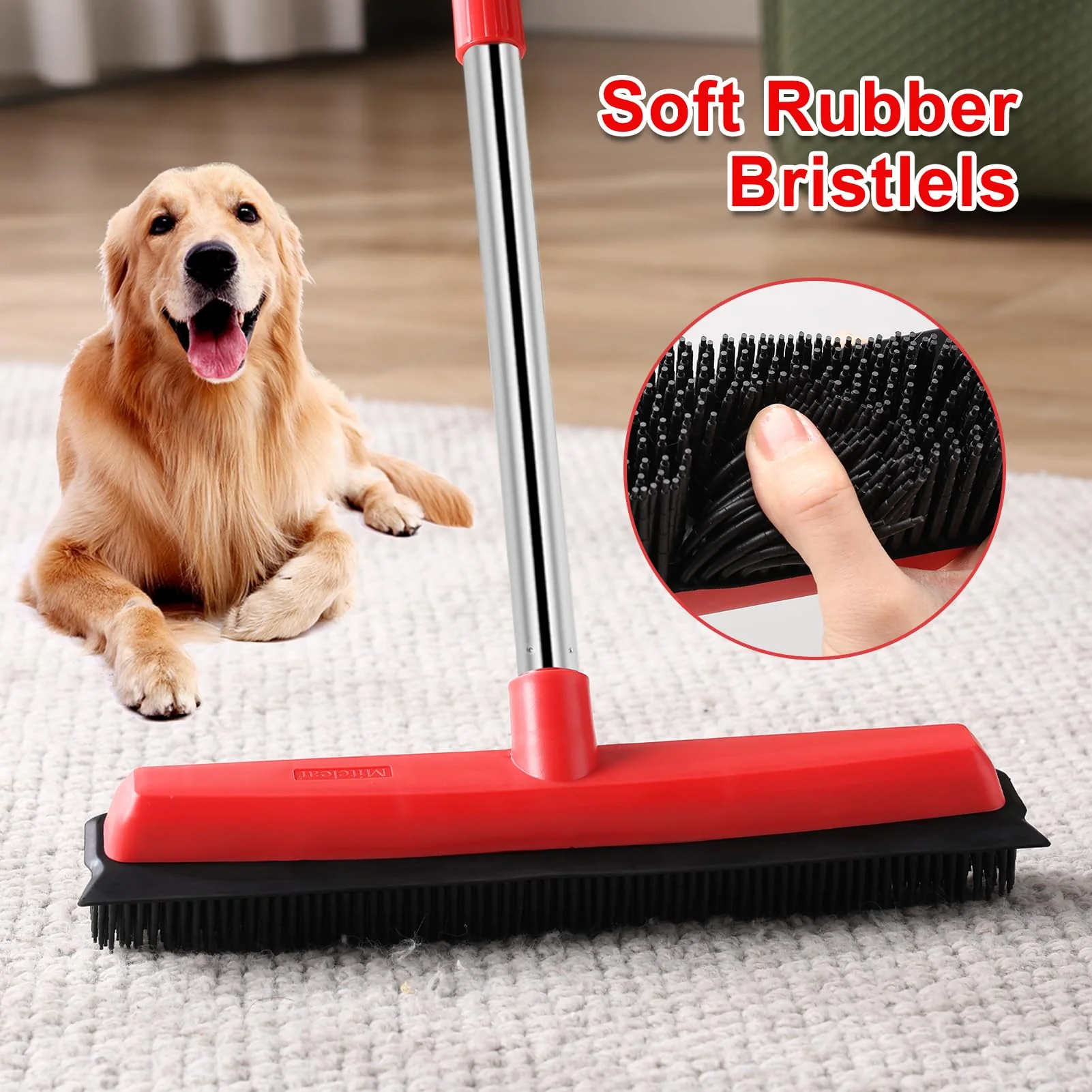 Mitclear Gummibesen mit Ausziehbarer Griff(154cm), Bodenbürste mit Gummiborsten und Bodenabzieher, Besen für Teppich Steinböden Hartholz Fliesen, Katzen Hunde Tierhaar Trapper, Innen-/Außenbereich - Image 2
