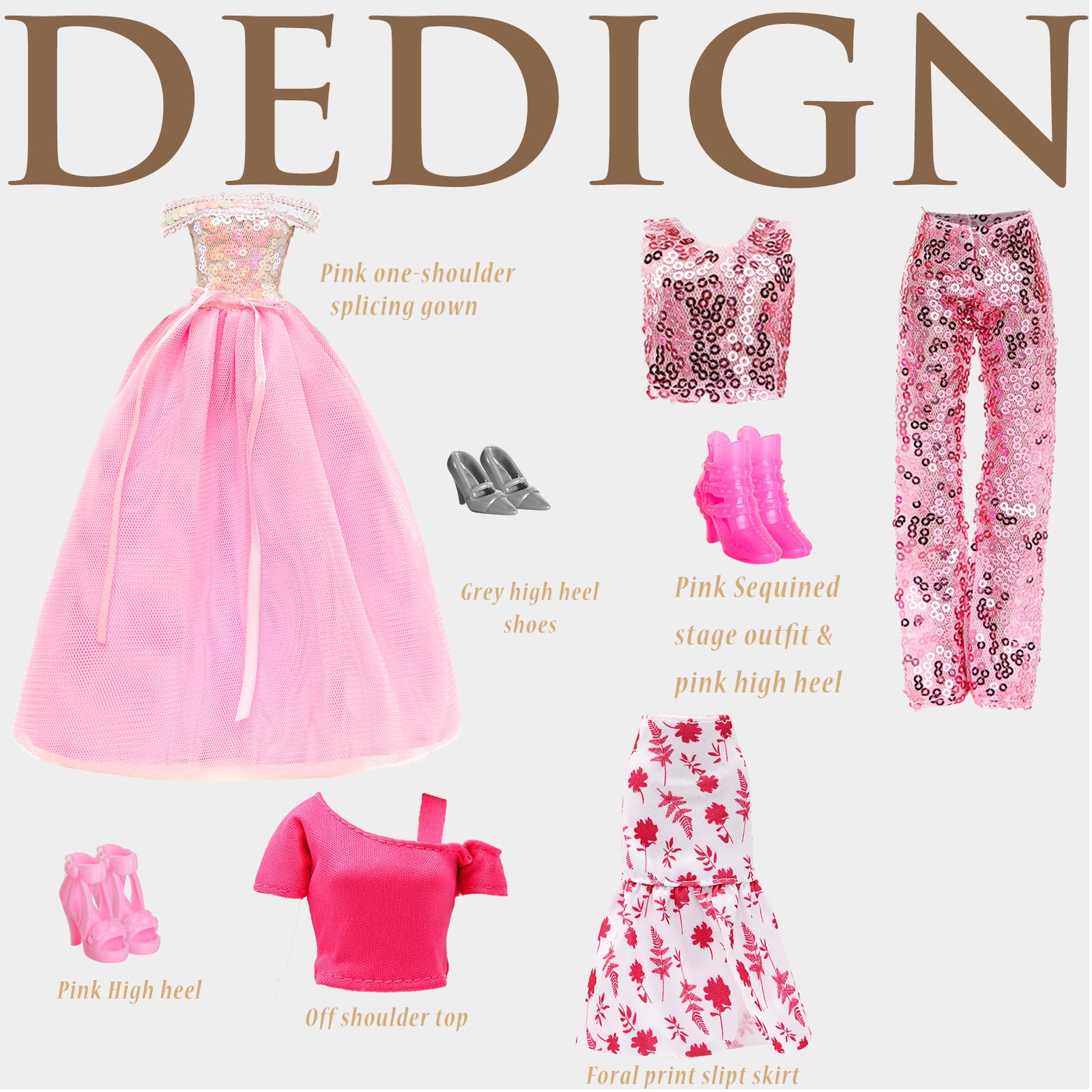 Miunana 15 Fashion Puppen Kleidung Chic Anzüge Party Kleid Pailletten Outfits Stilvolles Kleider mit 6 Paar Schuhe 3 Zubehör für 11.5 Zoll Mädchen Puppen - Image 5