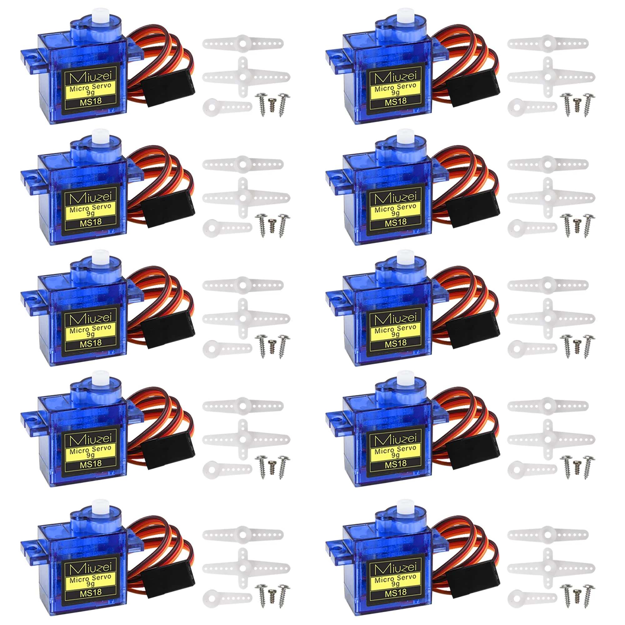 Miuzei 9G Micro Servo Motor für RC Robot Arm/Hand/Gehen Hubschrauber Boot Flugzeug Helikopter Auto Fahrzeugmodelle Steuerung mit Kabel, Mini Modellbau für Arduino (10 *Blau)