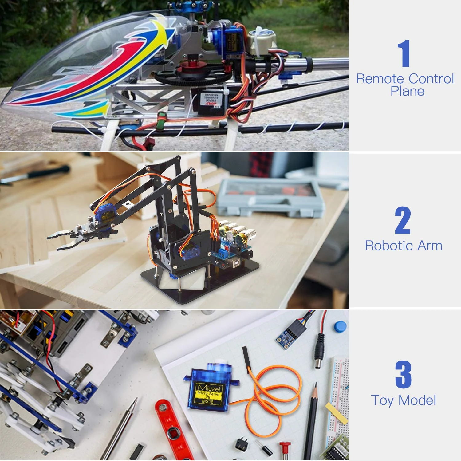 Miuzei 9G Micro Servo Motor für RC Robot Arm/Hand/Gehen Hubschrauber Boot Flugzeug Helikopter Auto Fahrzeugmodelle Steuerung mit Kabel, Mini Modellbau für Arduino (10 *Blau) - Image 4