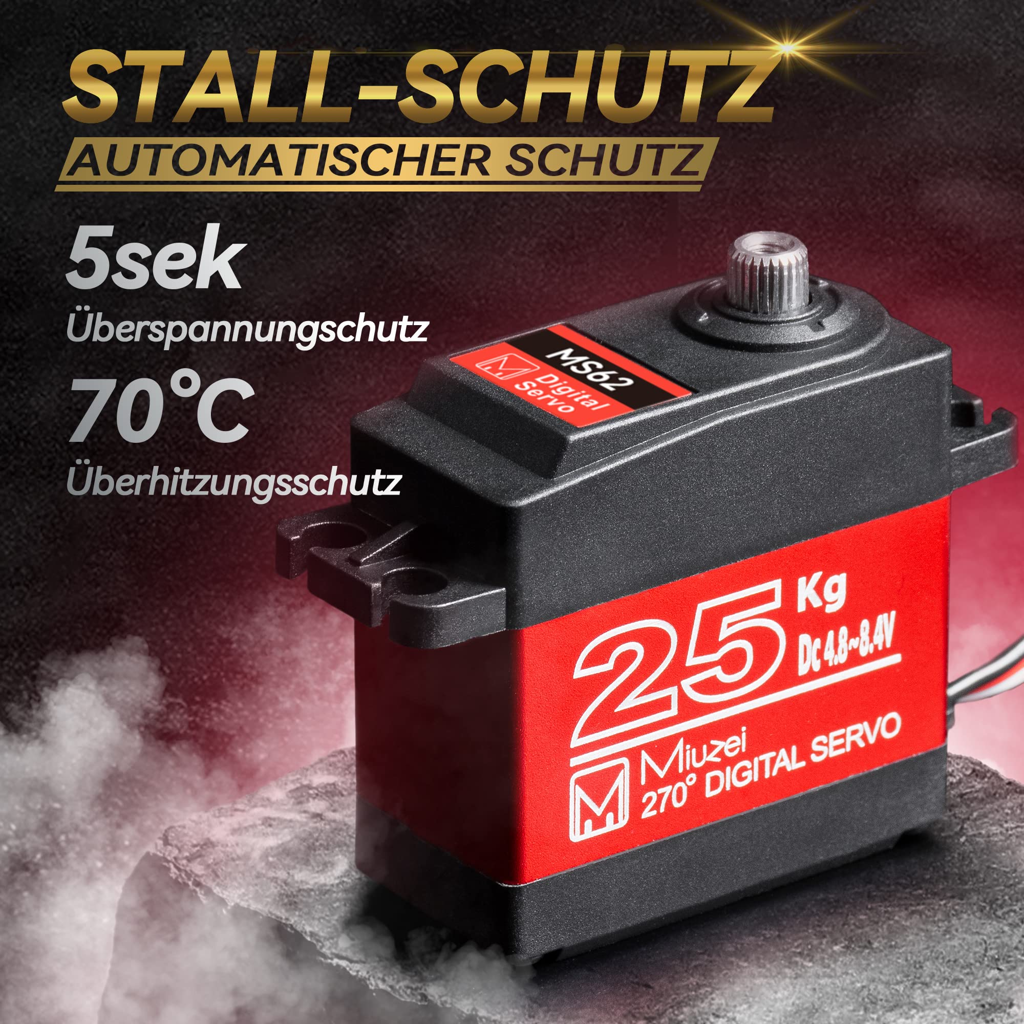 Miuzei Digital Servo 25kg Lenkservo Wasserdicht High Torque Metallgetrieb 270 Grad Servo+motor für mini Rc Auto 1/8 1/10 1/12 Robot Plane Boot mit 25T Horn Servokabel Schrauben 2 Stück - Image 3