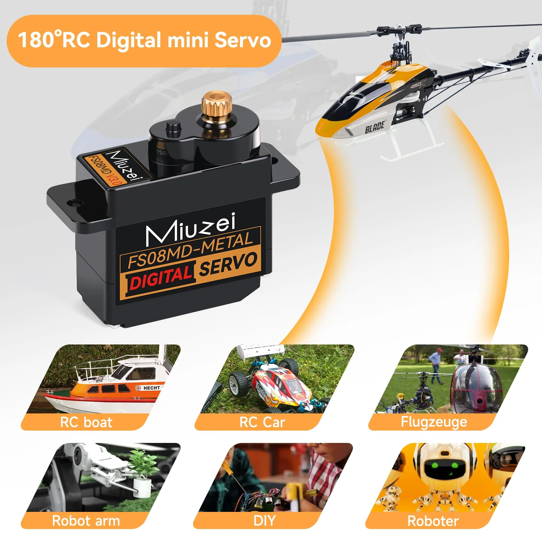 Miuzei Micro Servo Motor Kupfer Metallgetriebe Digital RC 180 Grad Mini Servomotor Lenkservo für SCX24 AX24 Arduino Roboter Arm 1/24 Car Boot mit Servokabel Horn Servo Mount Zubehör Schwarz 2 PCS - Image 4