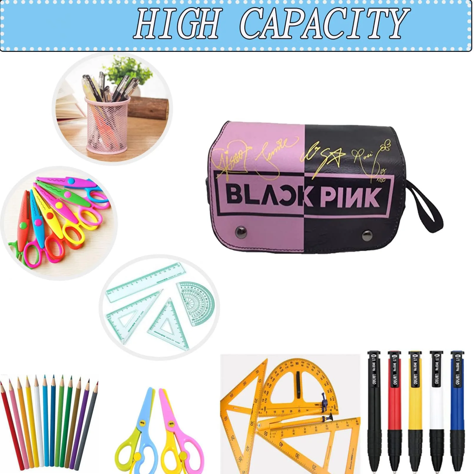 MKDLB Blackpink Federmäppchen, große Kapazität federmappe,Canvas Exquisite Beautiful mäppchen,Pencil Case, federtasche, mit Mehreren Fächern für Jungen, Mädchen, Studenten und Bürobedarf (A) - Image 5