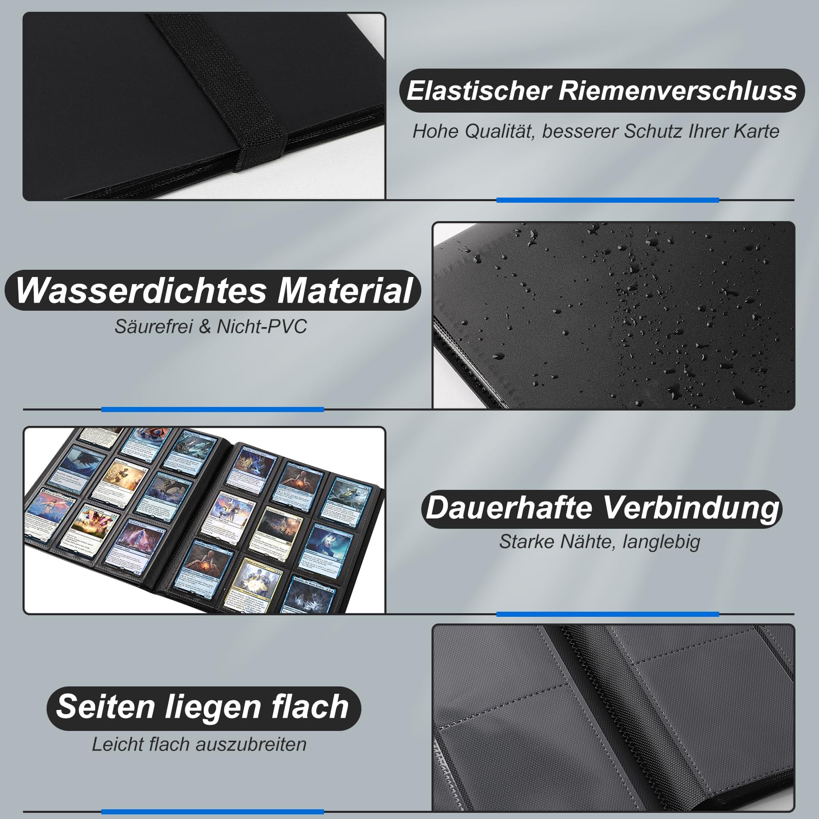 Mlikero Sammelalbum Karten, 360 Seitentaschen groß Sammelkarten Album, Sammelheft Sammelkarten Ordner Geschenk für Karten Sammler und Kinder Geburtstag (Schwarz) - Image 4