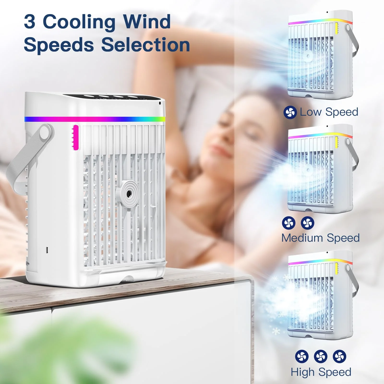 Mobile Klimaanlage, 4 in 1 Mobiles Klimagerät mit Kühlen Nebel, Klimaanlage Mobil ohne Abluftschlauch Luftkühler Mini mit 3 Stufen & 7 Farben Nachtlicht, Tragbarer Air Conditioner für Zuhause/Büro - Image 5