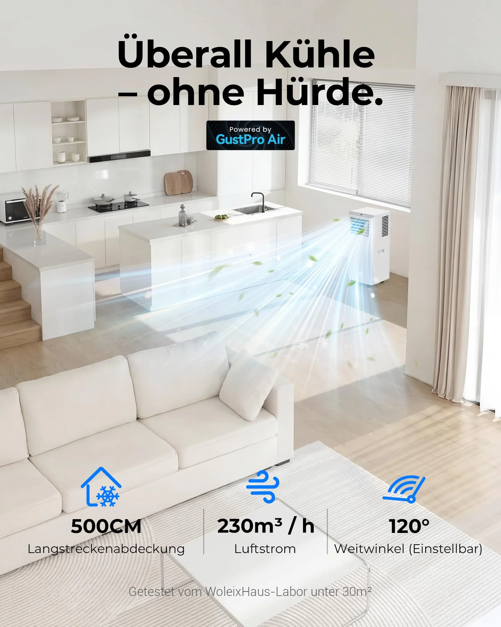 Mobile Klimaanlage 9000 BTU, Klimaanlage Mobil mit Abluftschlauch, Mobiles Klimagerät leise 55dB, mit Timer - Image 5