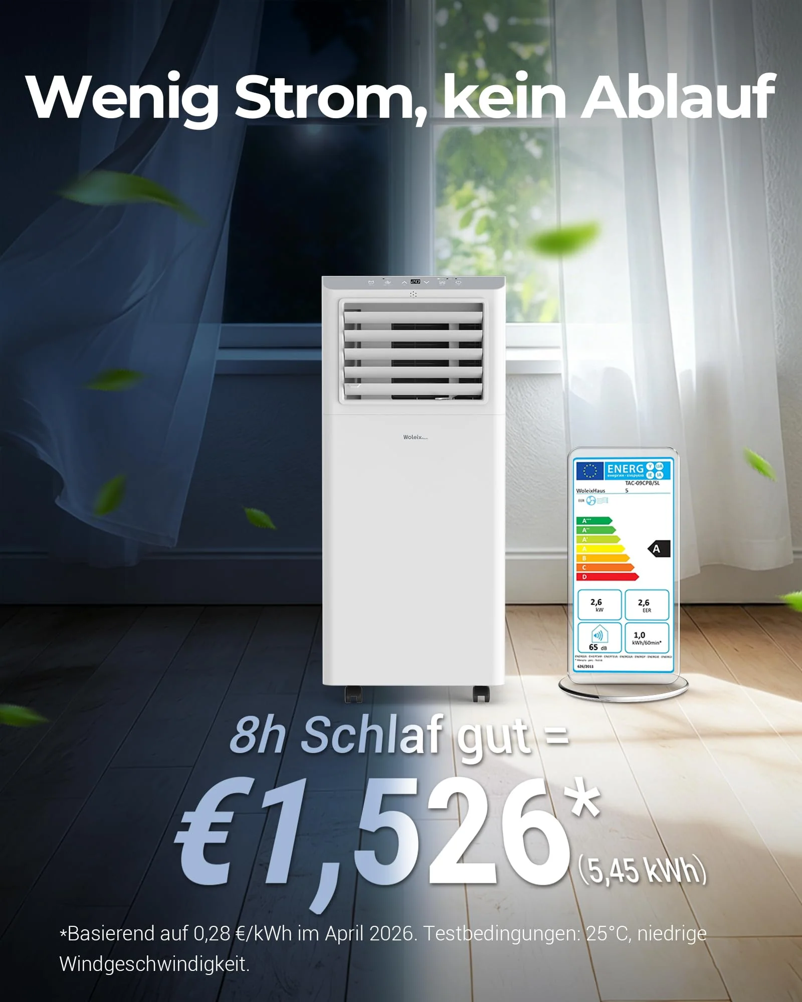 Mobile Klimaanlage 9000 BTU, Klimaanlage Mobil mit Abluftschlauch, Mobiles Klimagerät leise 55dB, mit Timer - Image 6