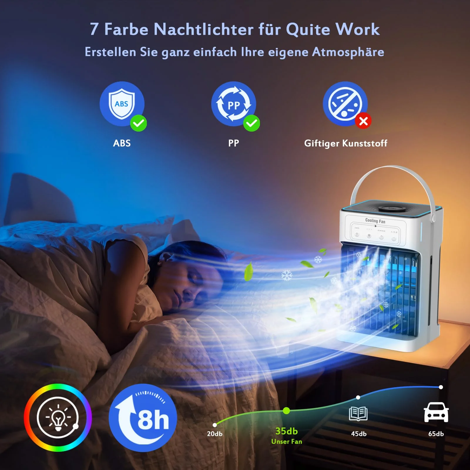 Mobile Klimaanlage mit Fernbedienung,1100ML Mini Luftkühler mit Wasserkühlung, 2-8H Timer & 7 LED，3 Luftgeschwindigkeiten & 3 Kühlnebel, Mobiles Klimagerät für zimmer,Wohnungen und Büro - Image 4