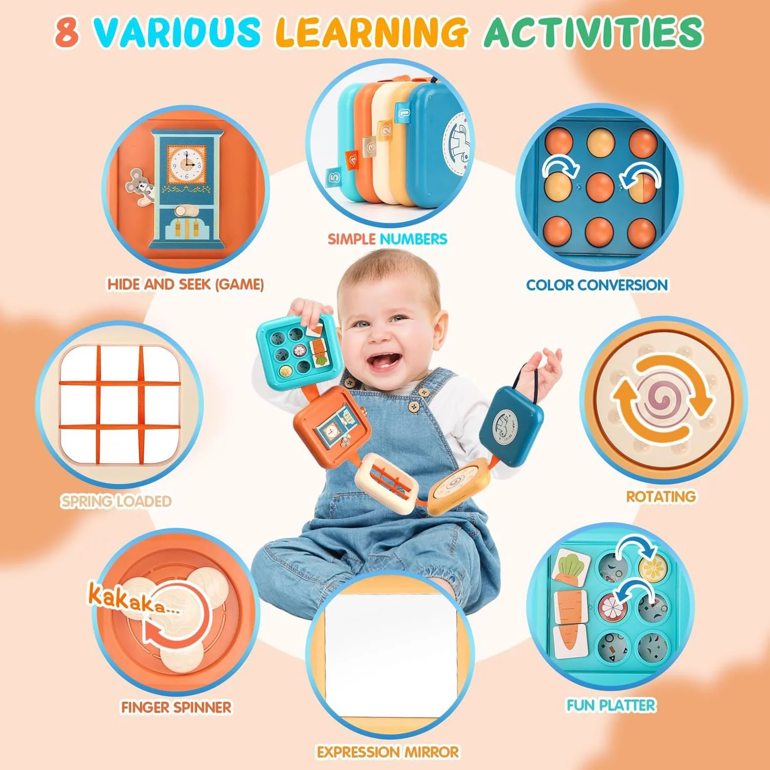 mobumeia Montessori Spielzeug ab 1 Jahr, Motorikwürfel, Busy Board ab 1 Jahr, Beschäftigung Im Flugzeug Kleinkind, Sensorik Spielzeug Baby, Geschenk für Kleinkinder Fördert Motorik und Kognition - Image 6