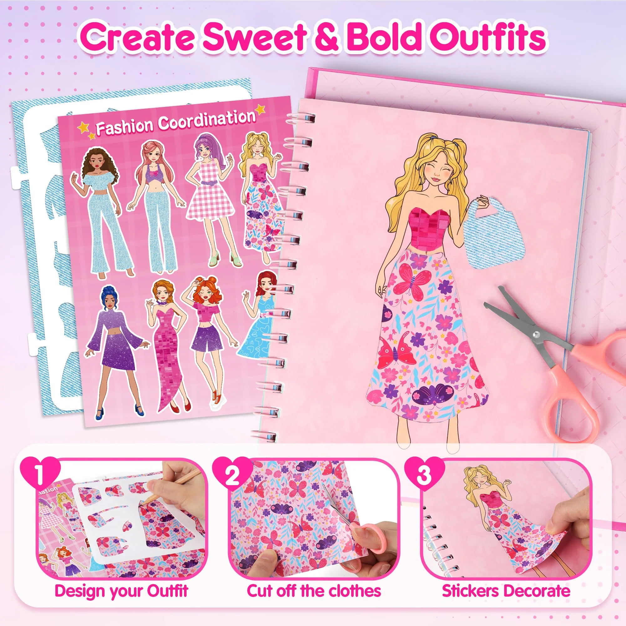 Mocoosy Make-up-Bastelset für Mädchen Alter 4–8 Jahren, Make-up Ausmalen Aktivitätsbuch mit Aufklebern,Papier-Anzieh und Schminke Spiel Spielzeug Geschenke für 4 5 6 7 jährige Mädchen Kunst Handwerk - Image 5